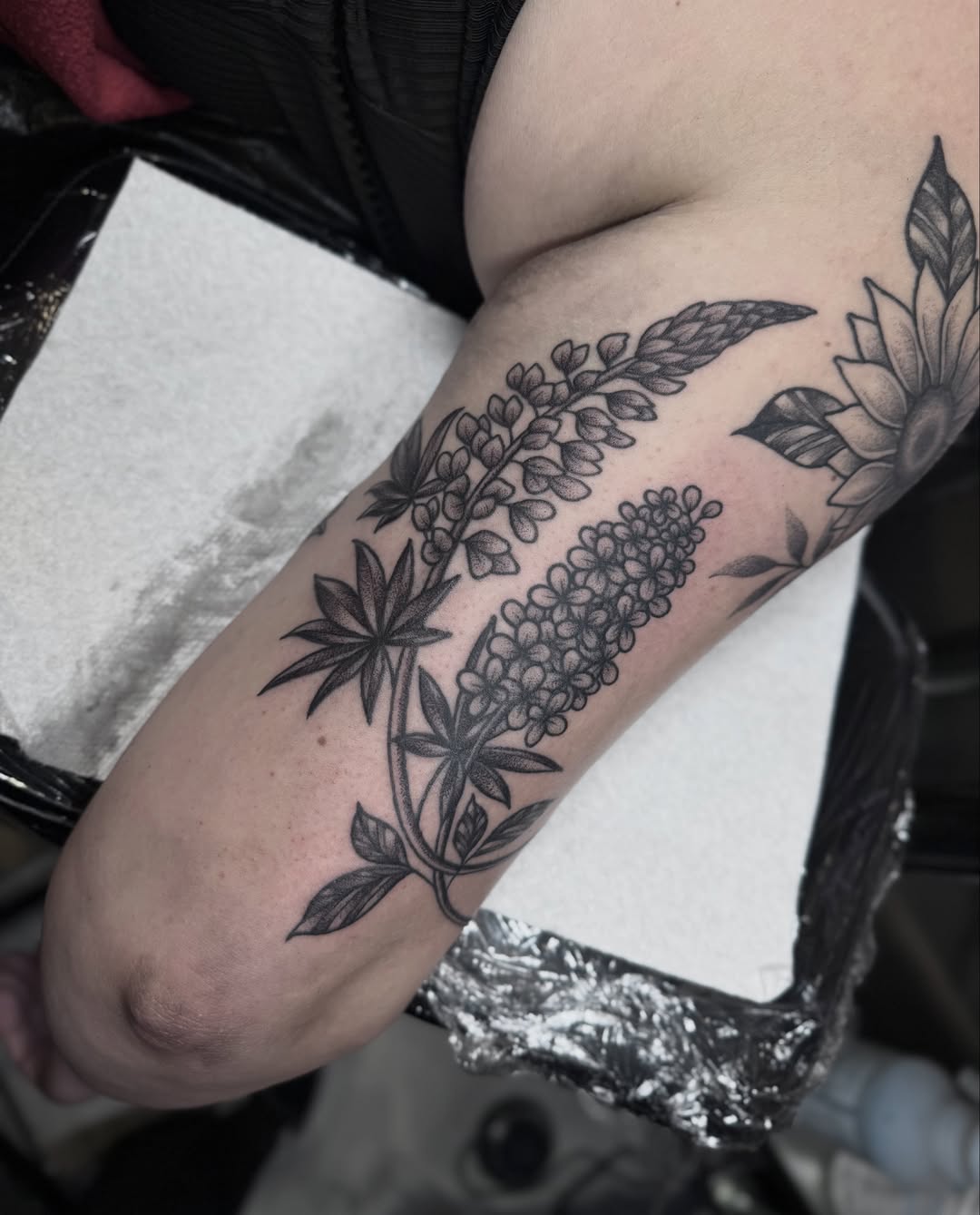 Flower bouquet black and grey tattoo on the forearm by ♡ Erika Soya ♡