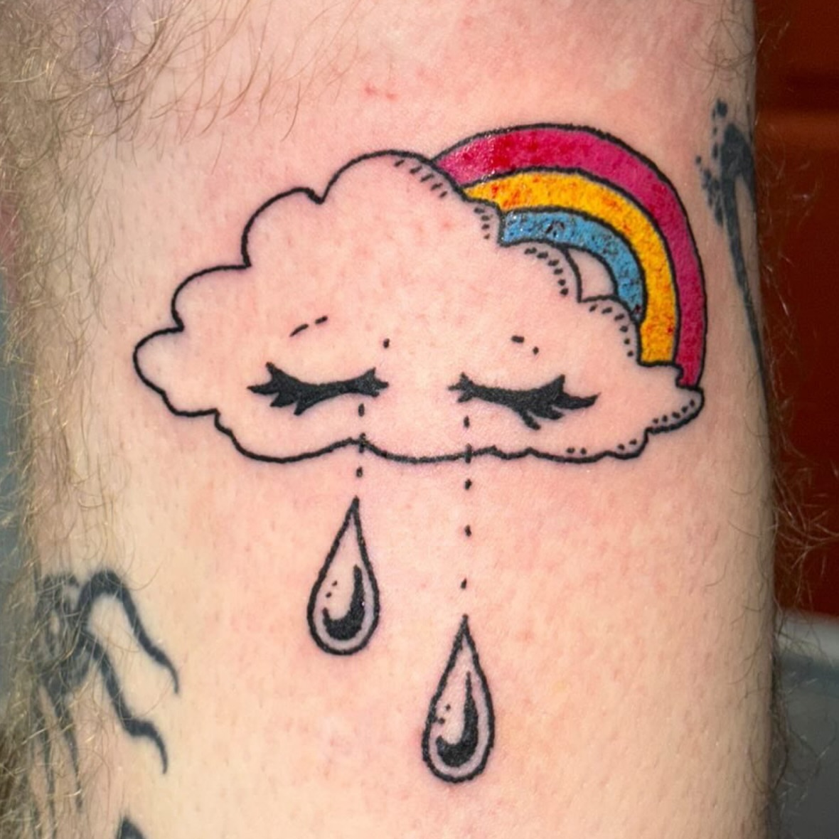 Rainbow cloud dotwork tattoo on the forearm by ☠️mikauley☠️