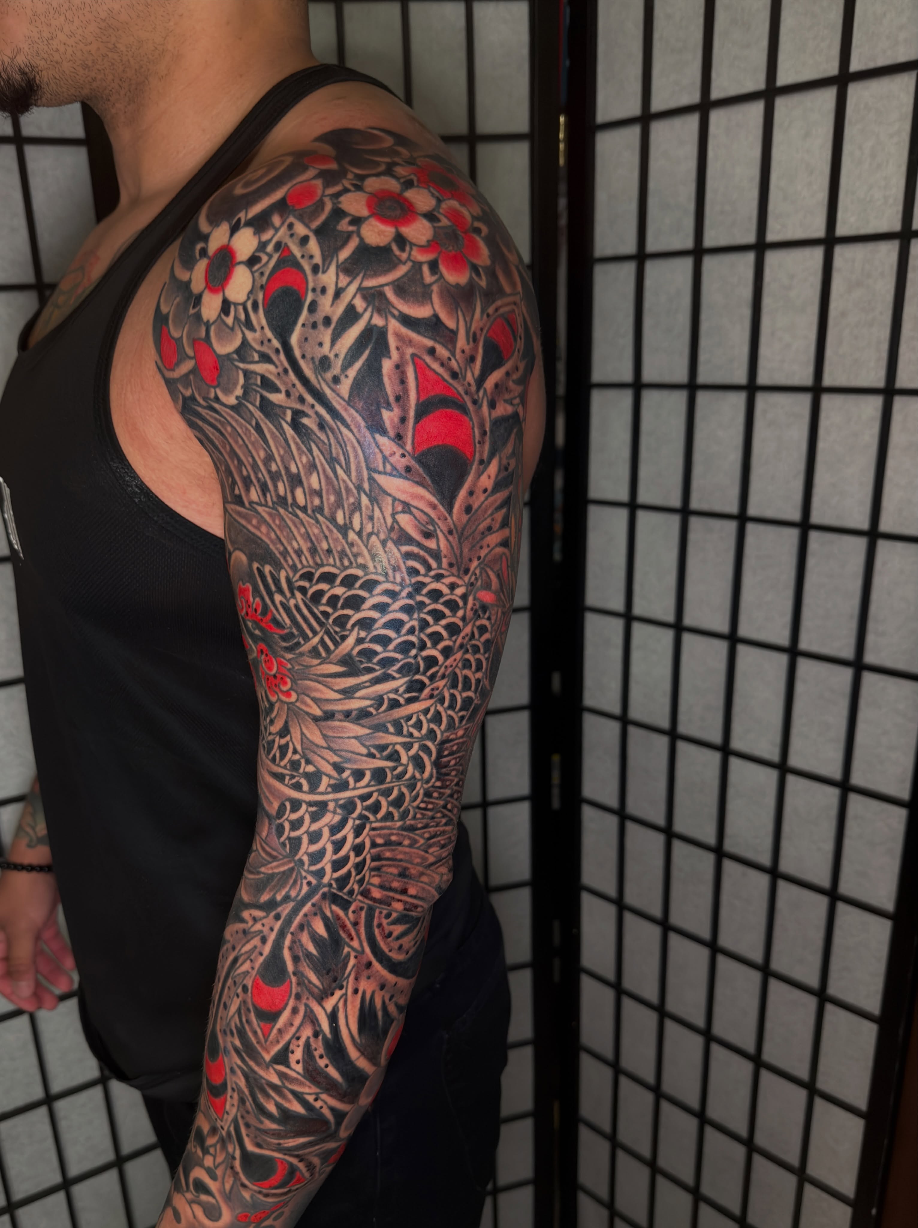 Tattoo by @dminus12 — japanese_irezumi, dotwork
