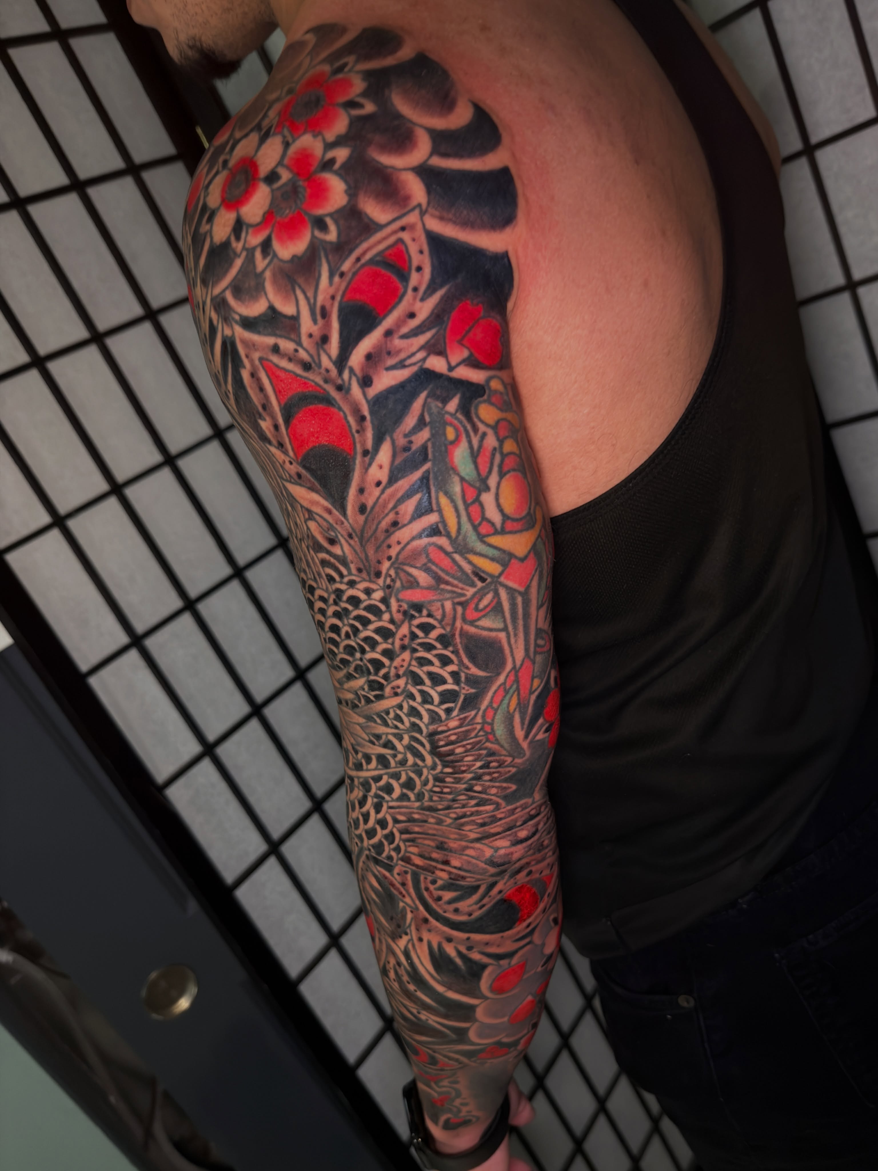 Tattoo by @dminus12 — japanese_irezumi, dotwork