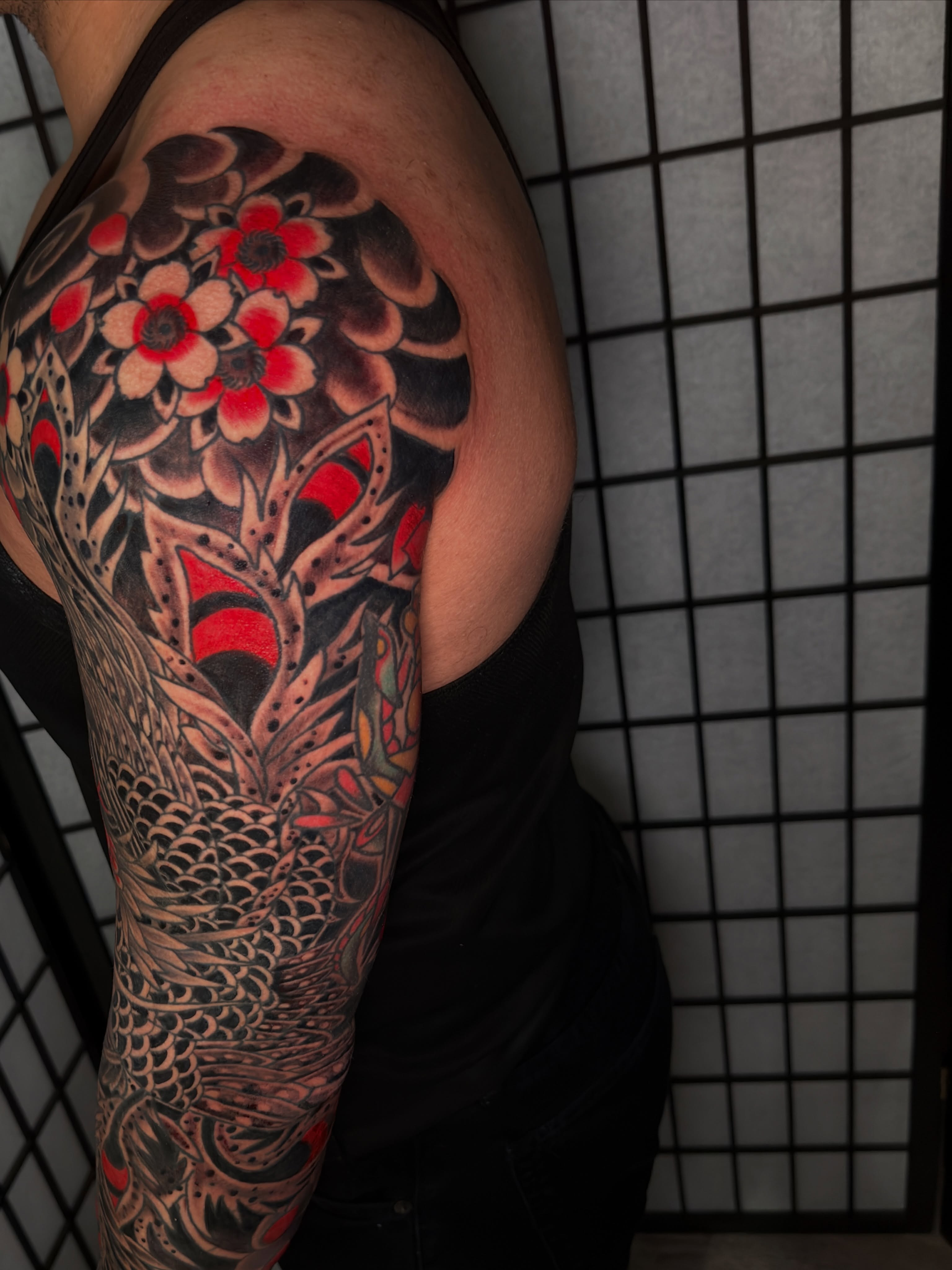 Tattoo by @dminus12 — japanese_irezumi, dotwork
