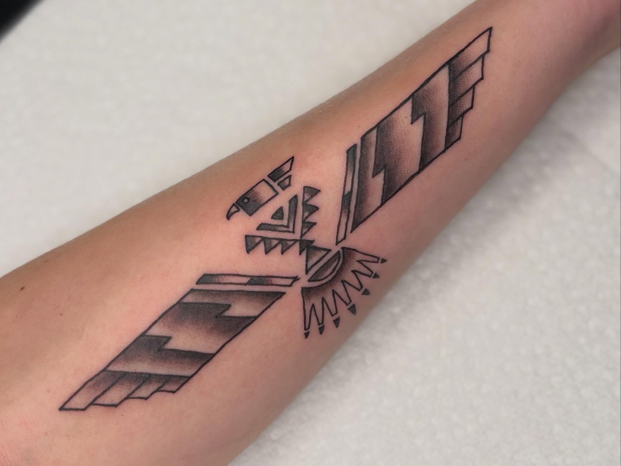 Bird geometric tattoo on the forearm by ππ‘ππ―π² πππ₯π₯ππ²