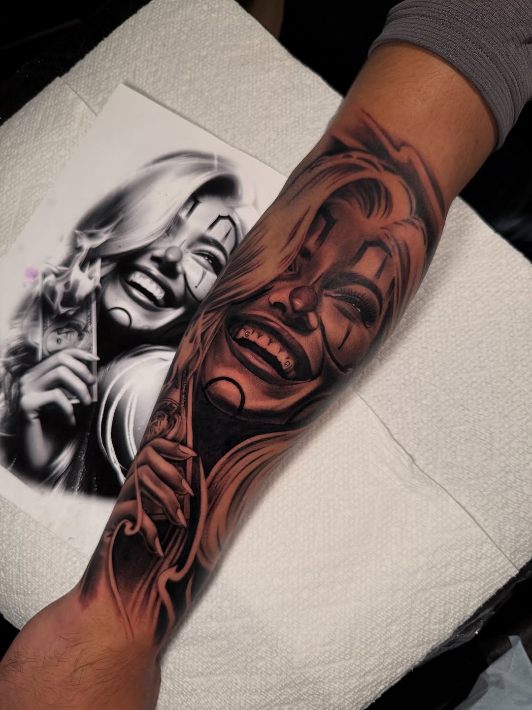 Tattoo by @stainlessneedle — black_and_grey, realism