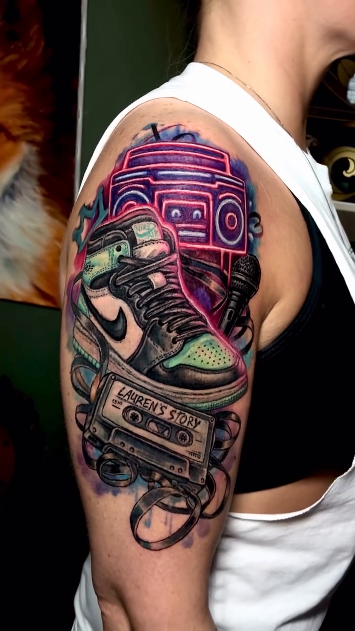 Tattoo by @relliott_artist — new_school, trash_polka