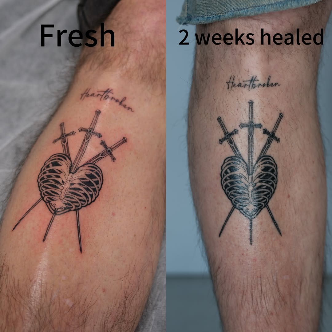 Heartbroken black and grey tattoo on the forearm by Nina