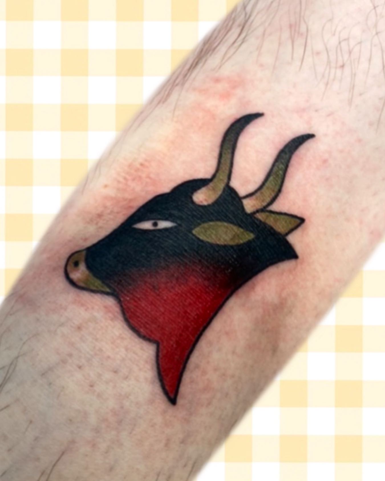 Bull head American traditional tattoo on the forearm by adrienne mae ❀