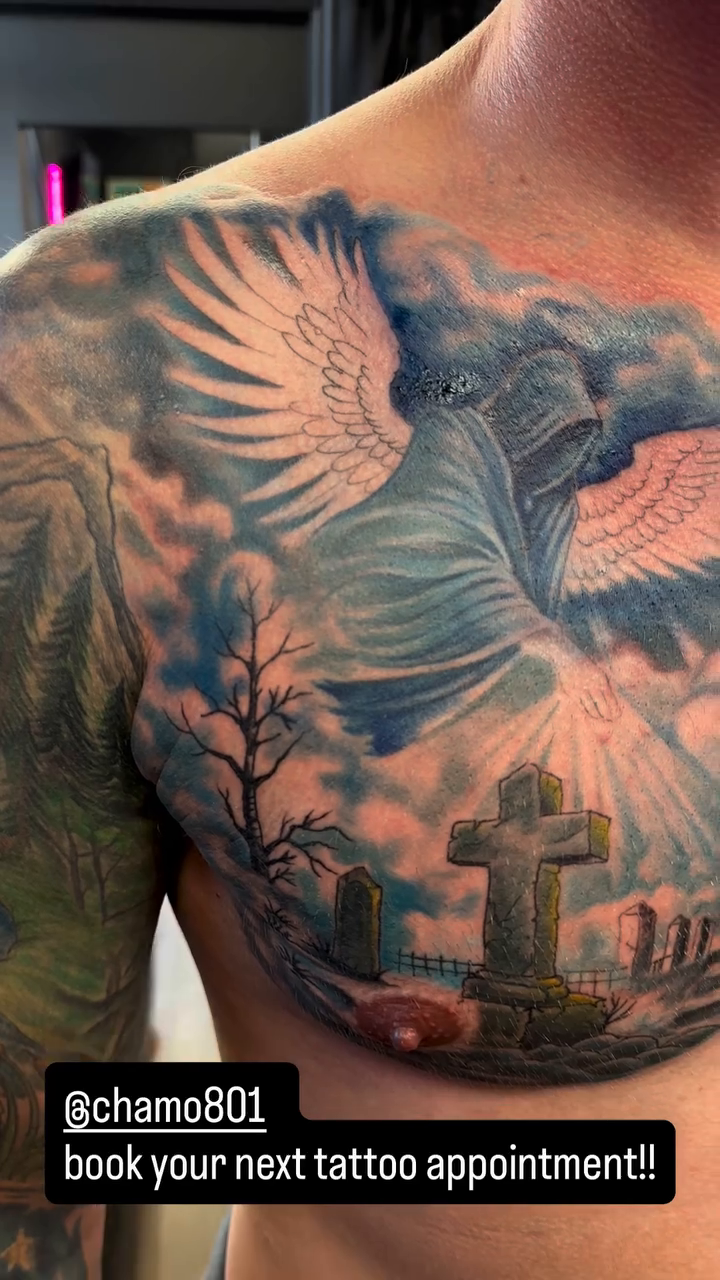 Realism tattoo on the chest by Greg Romero (el chamo), Millcreek, Utah