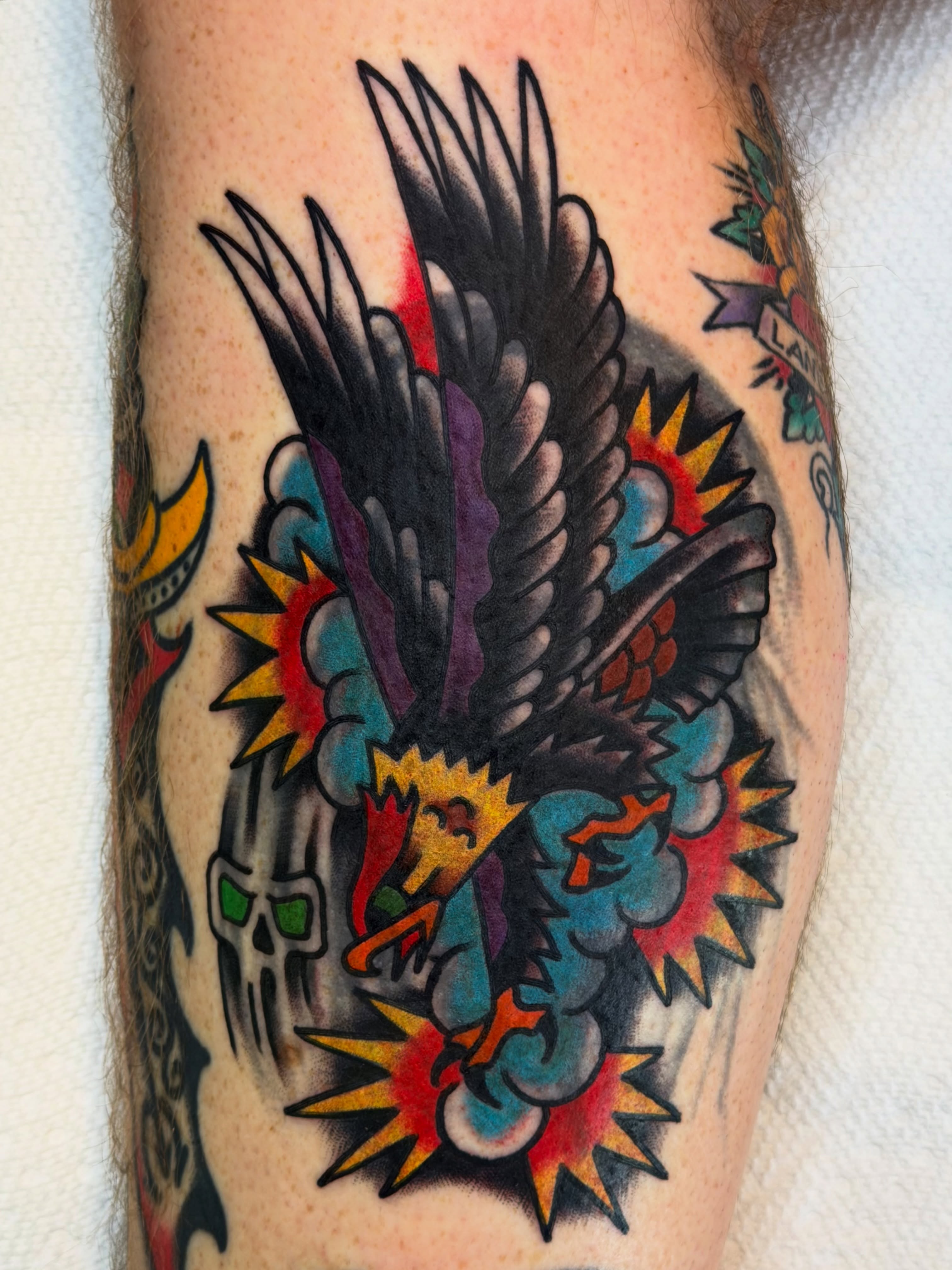 Eagle and skull American traditional tattoo on the forearm by 🌈KNOXVILLE’S FAVORITE TATTOO ARTIST 👽 마법 버섯