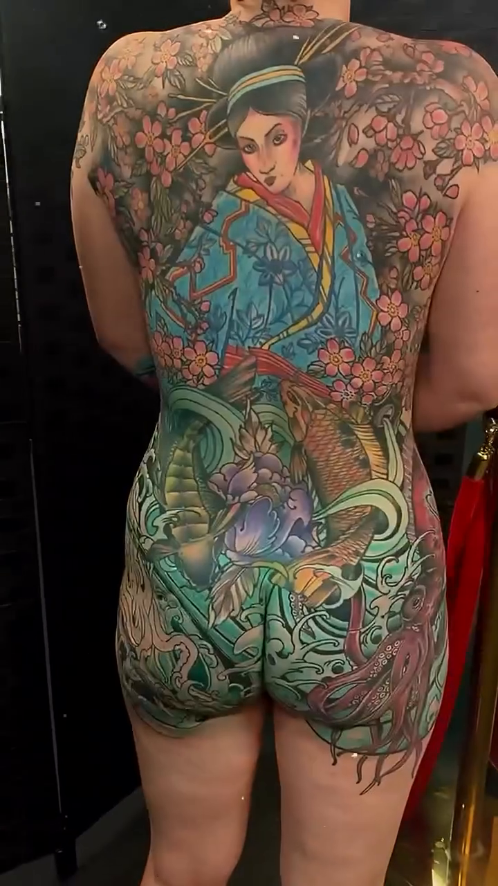 Japanese tattoo on the back by Joey Knuckles