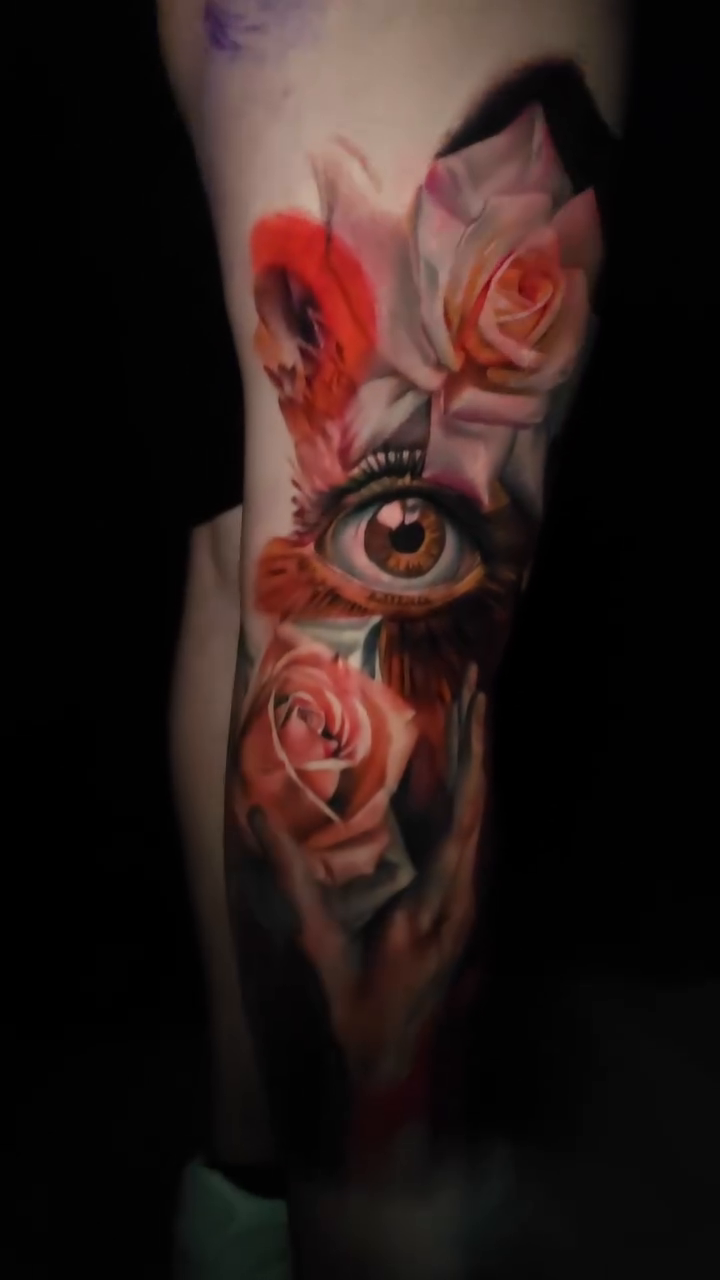 Eye and roses tattoo surrealism tattoo on the forearm by Joseph J Tattooart Denver, Lakewood, Colorado