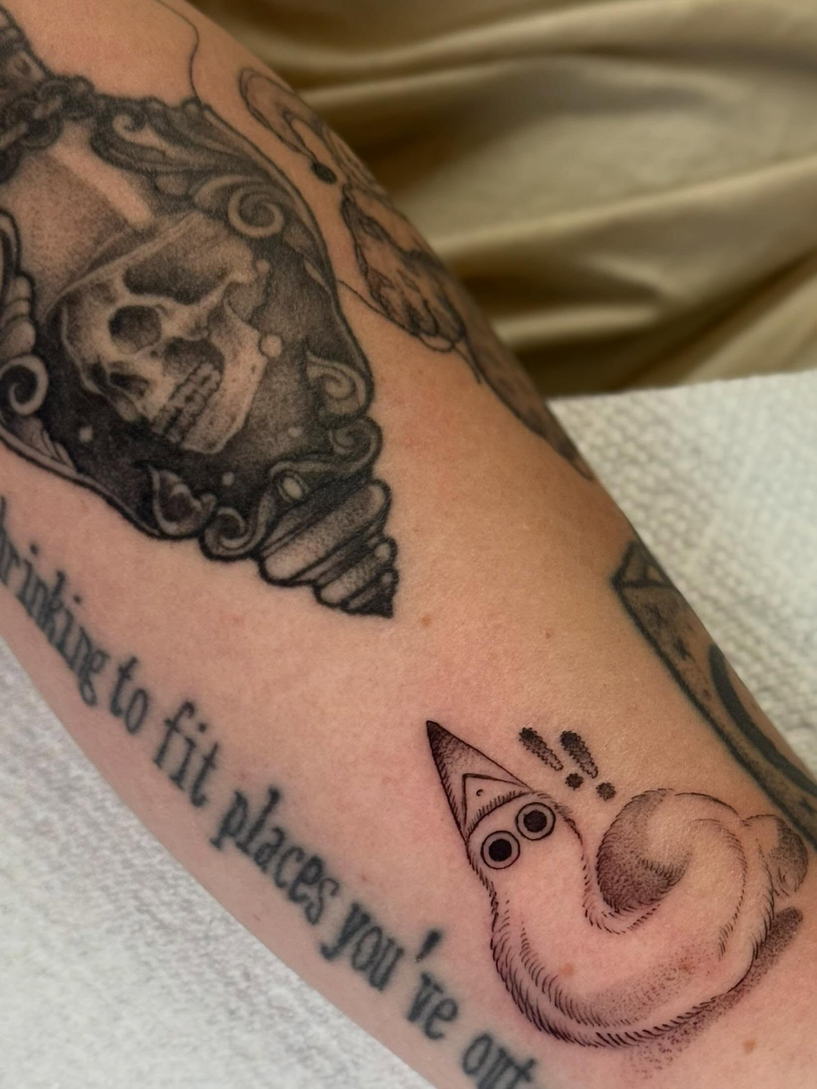 Drinking to fit places you've out black and grey tattoo on the forearm by 🗡️Abi🗡️