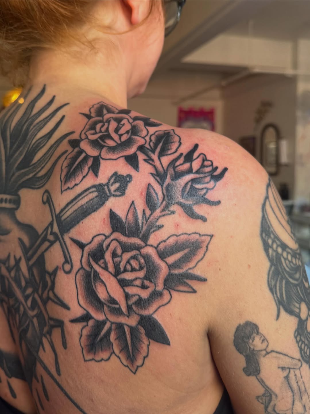 Tattoo by @painted_peach — american_traditional, black_and_grey