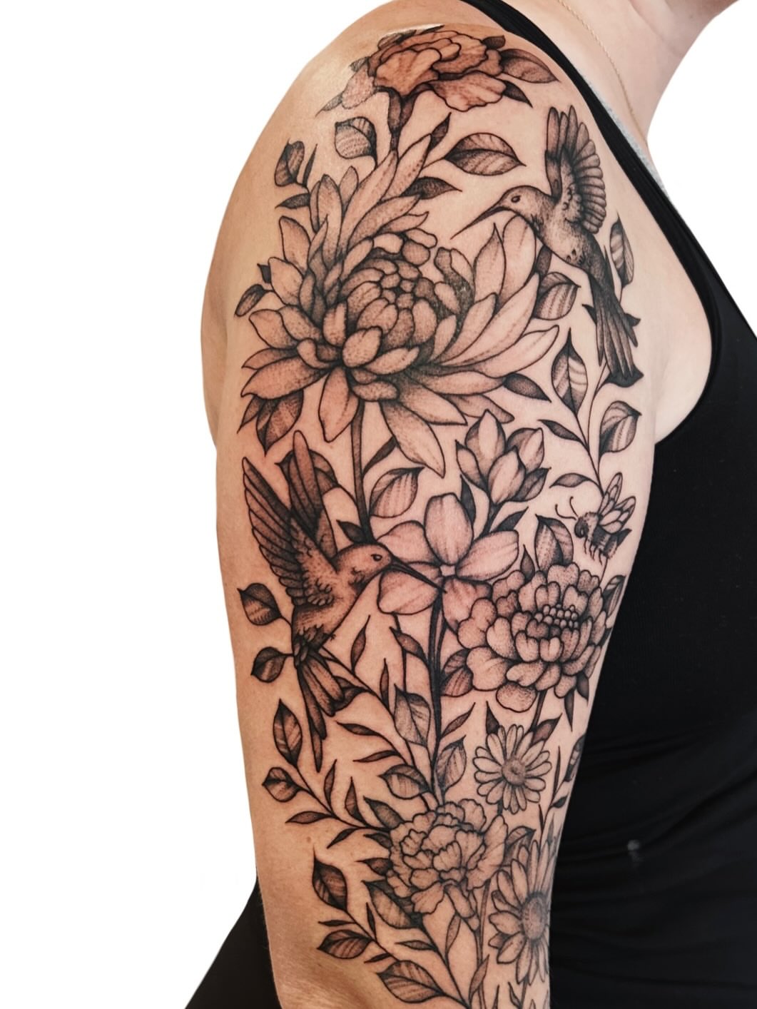 Tattoo by @shroomgrrrl — black_and_grey