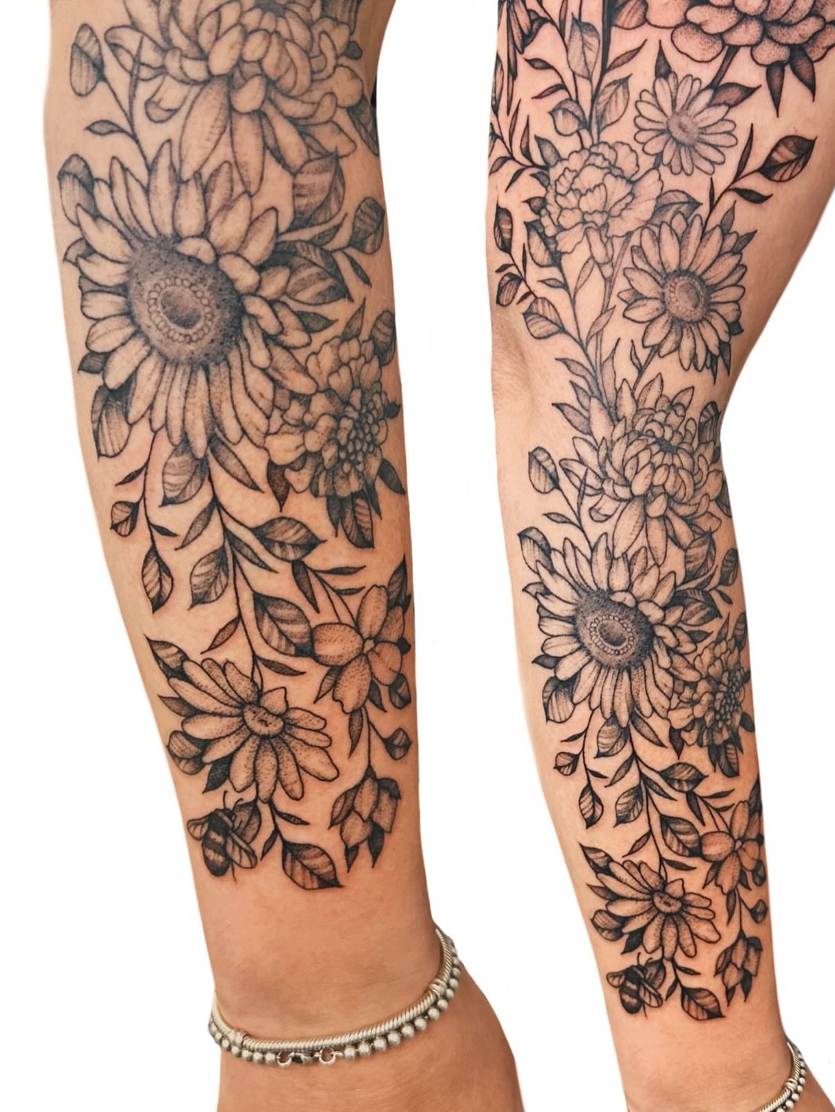 Tattoo by @shroomgrrrl — black_and_grey