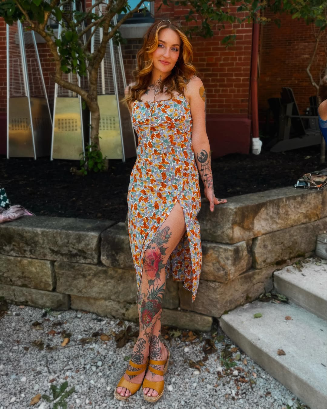 Floral dress new school tattoo on the leg by ✨Erin Haines✨