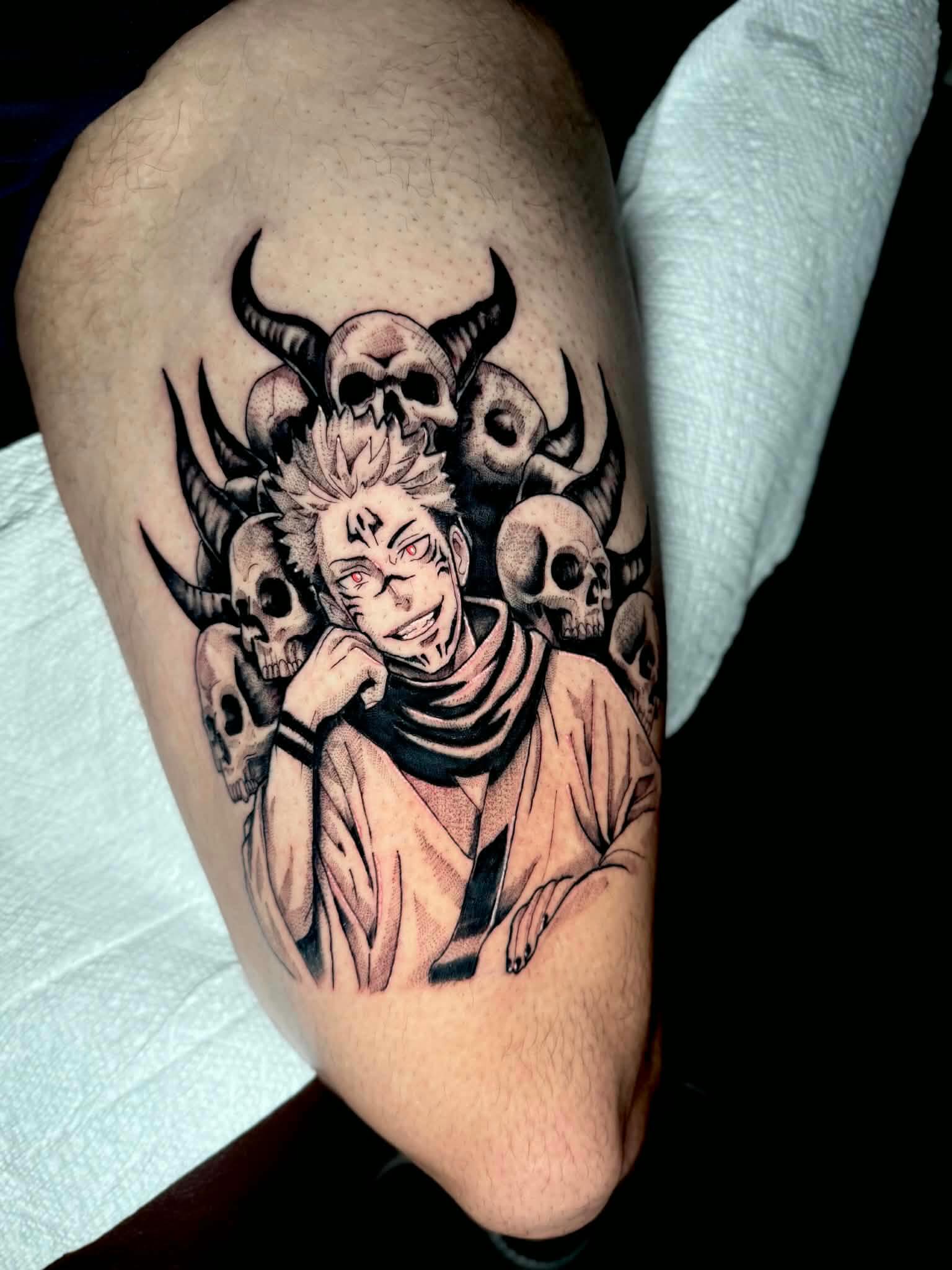 Tattoo by @robertsmithfl — anime, black_and_grey