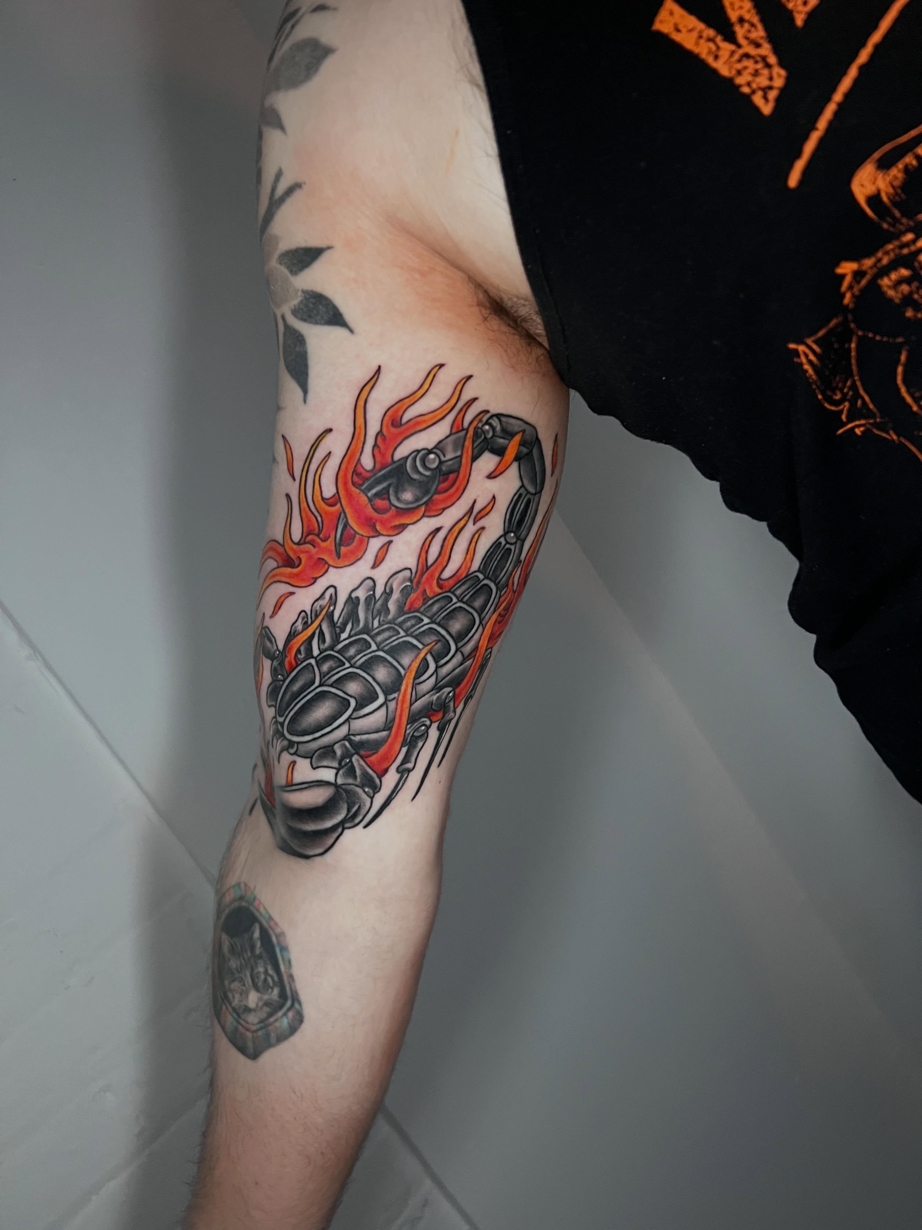 Scorpion neo-traditional tattoo on the forearm by Eoghann McGregor