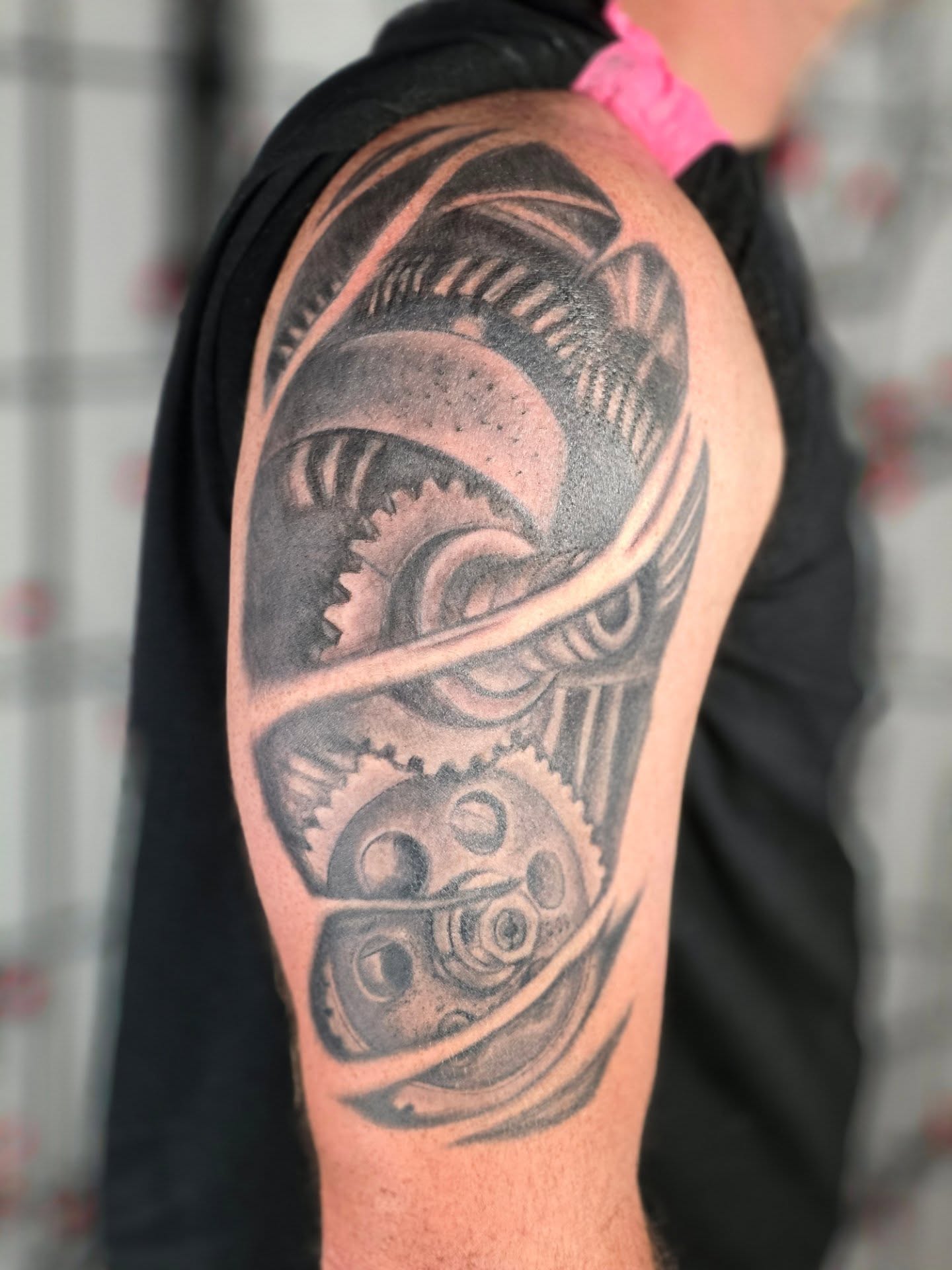 Tattoo by @yogiweebtatts — black_and_grey, geometric