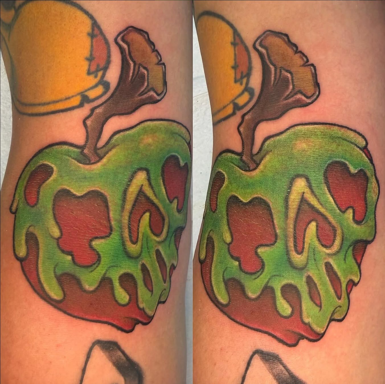 Apple American traditional tattoo on the forearm by Jime Litwalk