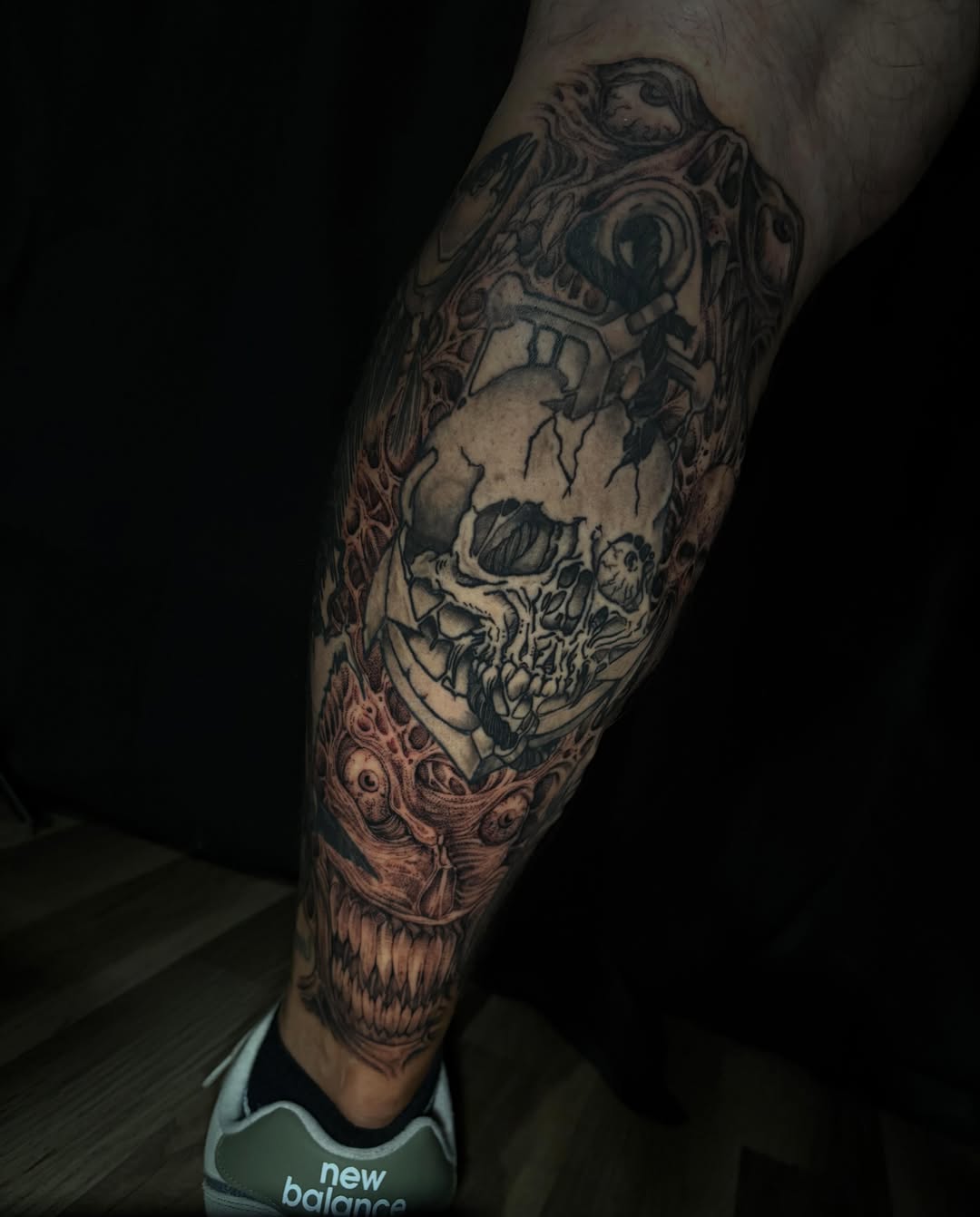 Skull dark realism tattoo on the forearm by Crawlspacecadet