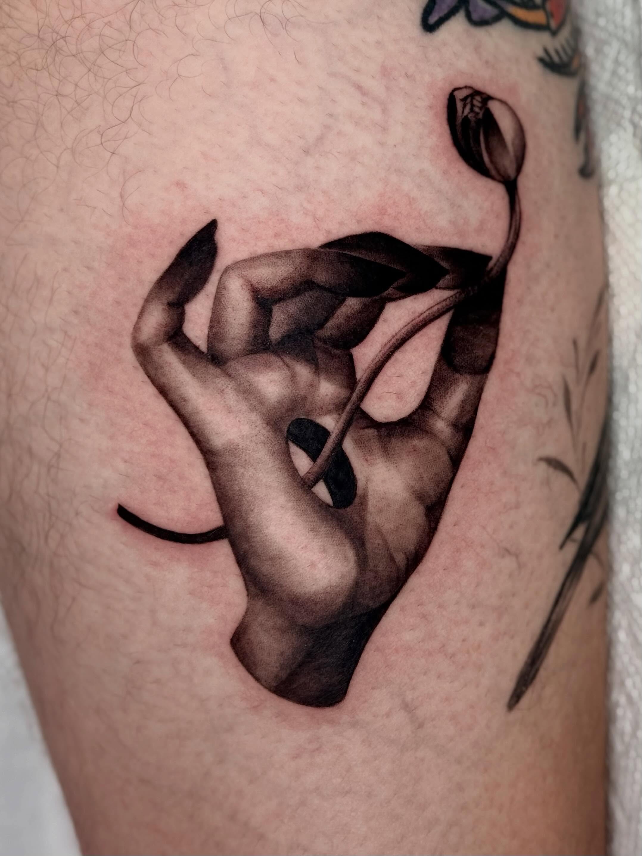 Hands and ribbon realism tattoo on the forearm by ❖ Raven Lennox ❖