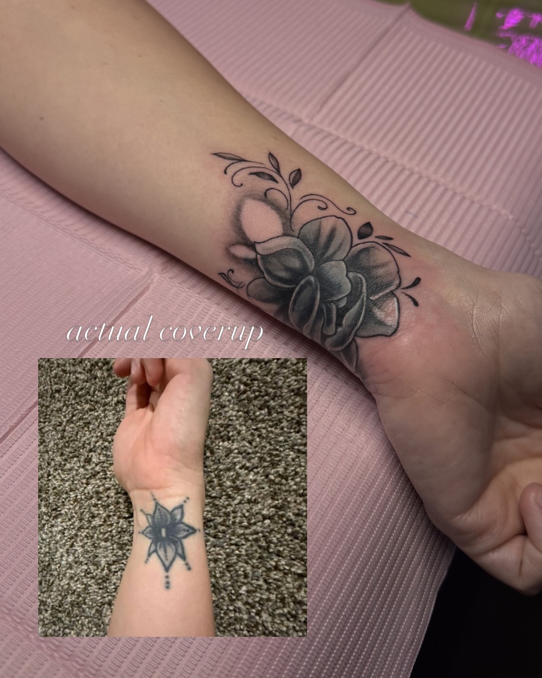 Flower black and grey tattoo on the forearm by 𝙷𝚊𝚒𝚕𝚎𝚢 𝙷𝚊𝚛𝚎𝚗 ✯ 𝙽𝙴 𝙾𝚑𝚒𝚘 𝚃𝚊𝚝𝚝𝚘𝚘 𝙰𝚛𝚝𝚒𝚜𝚝