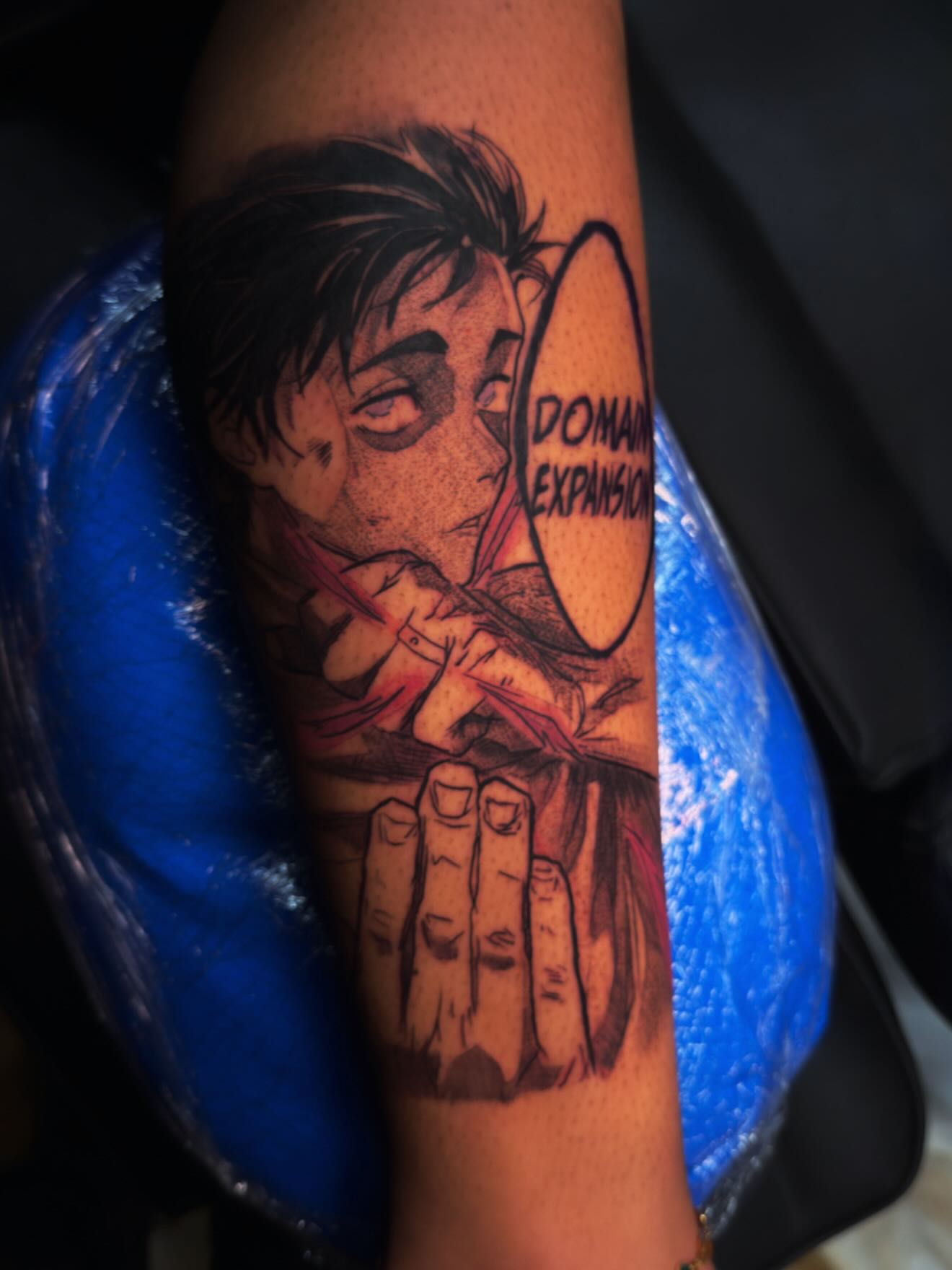 Man with megaphone dotwork tattoo on the forearm by Anthony Washington, Atlanta, Georgia