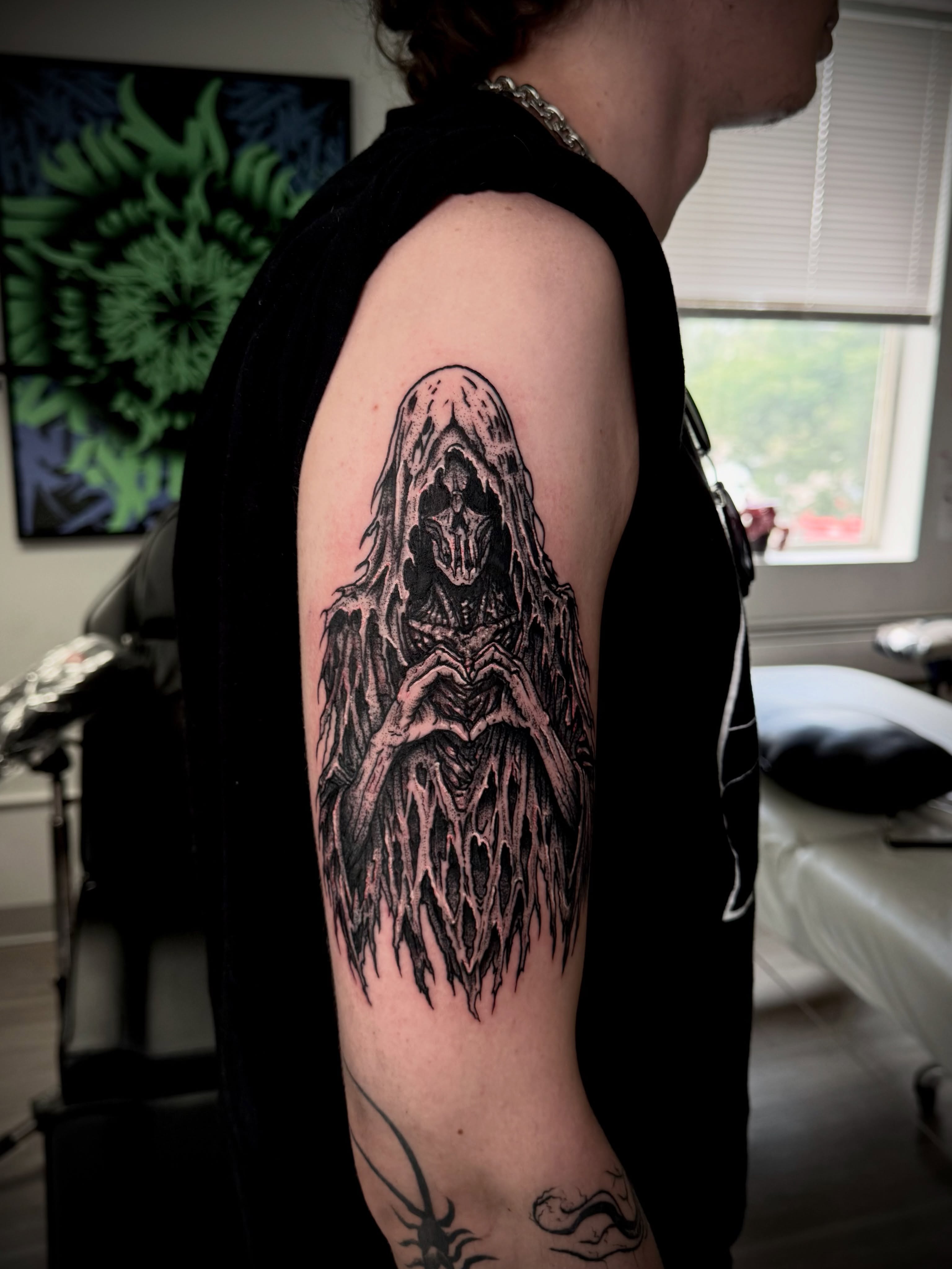 Tattoo by @blvckheart_ink — black_and_grey, dark_realism