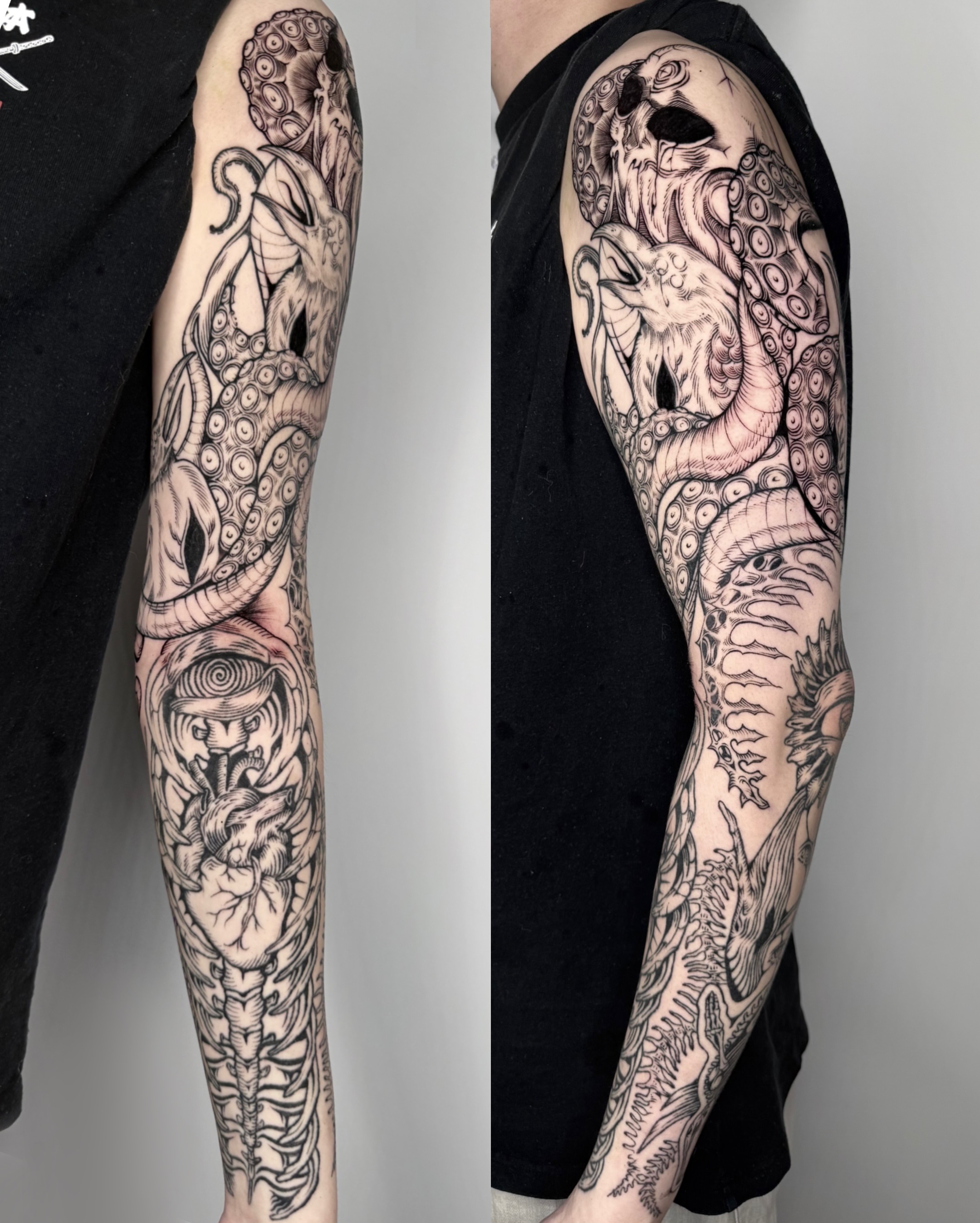 Tattoo by @mimo_tattooist__ — black_and_grey, dark_realism