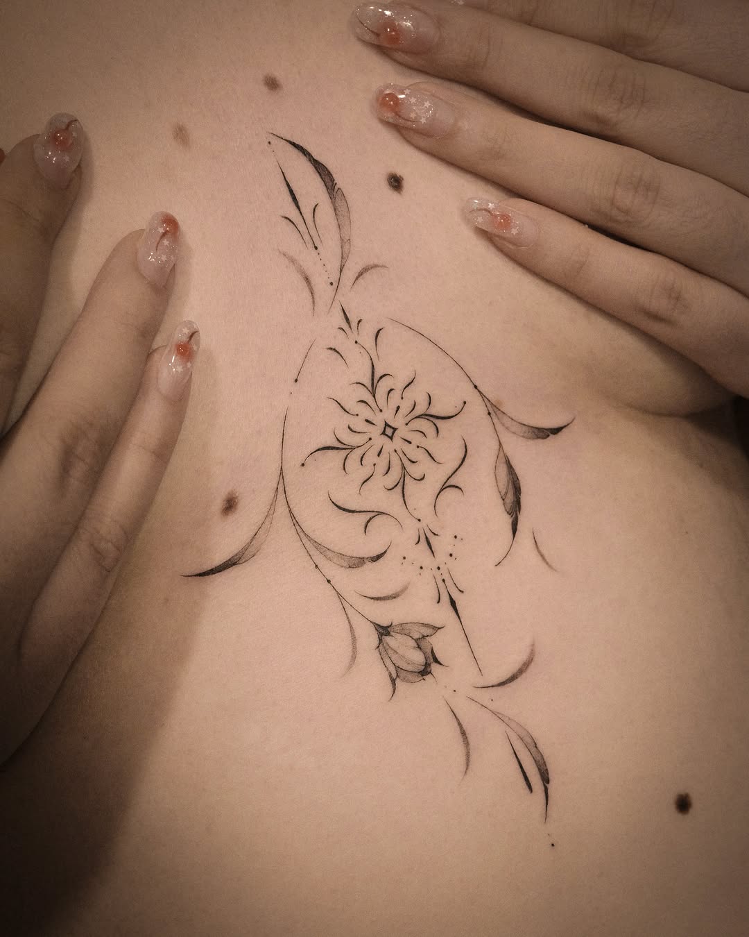 Ornamental floral design ornamental tattoo on the chest by Easy