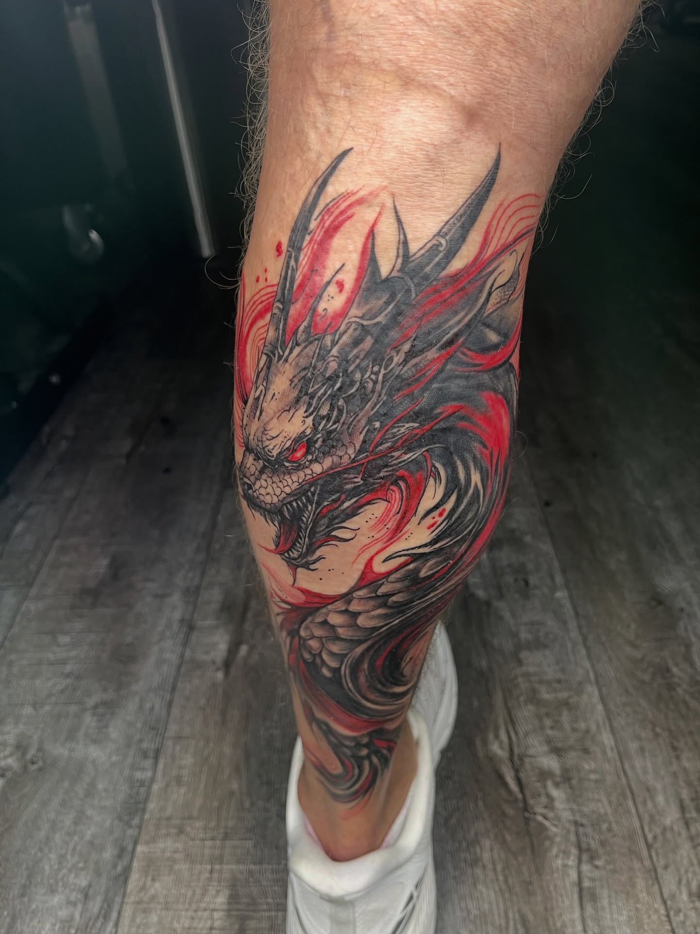 Dragon japanese irezumi tattoo on the calf by Shaunboweink