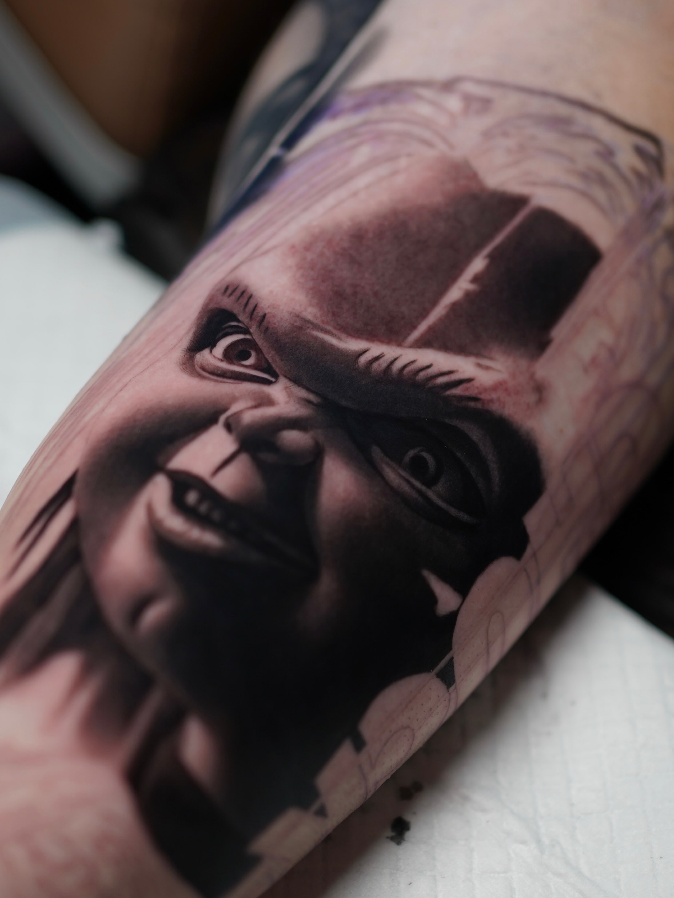 Portrait realism tattoo on the forearm by Fábio Guerreiro