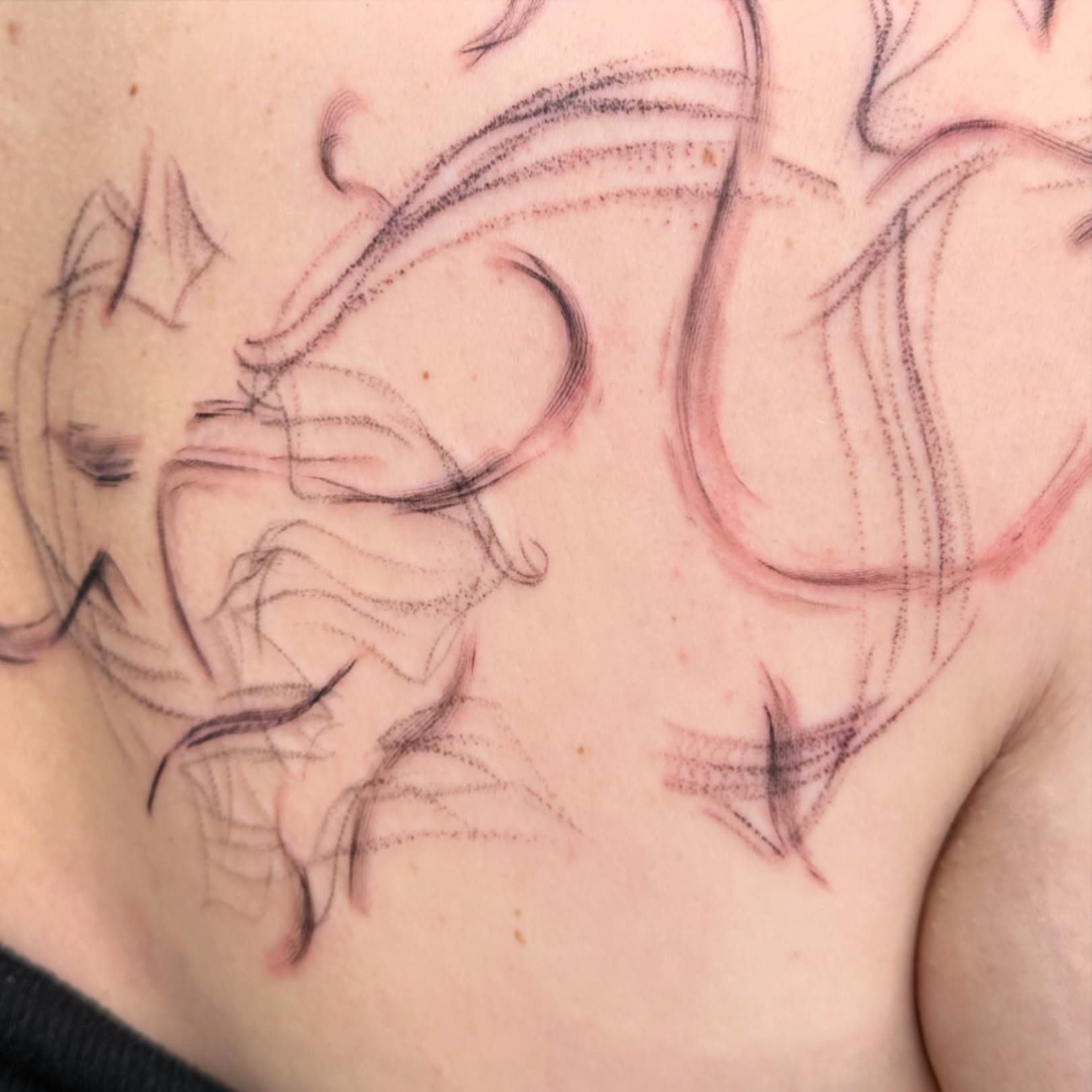 Abstract swirls dotwork tattoo on the chest by reid - tattoo artist