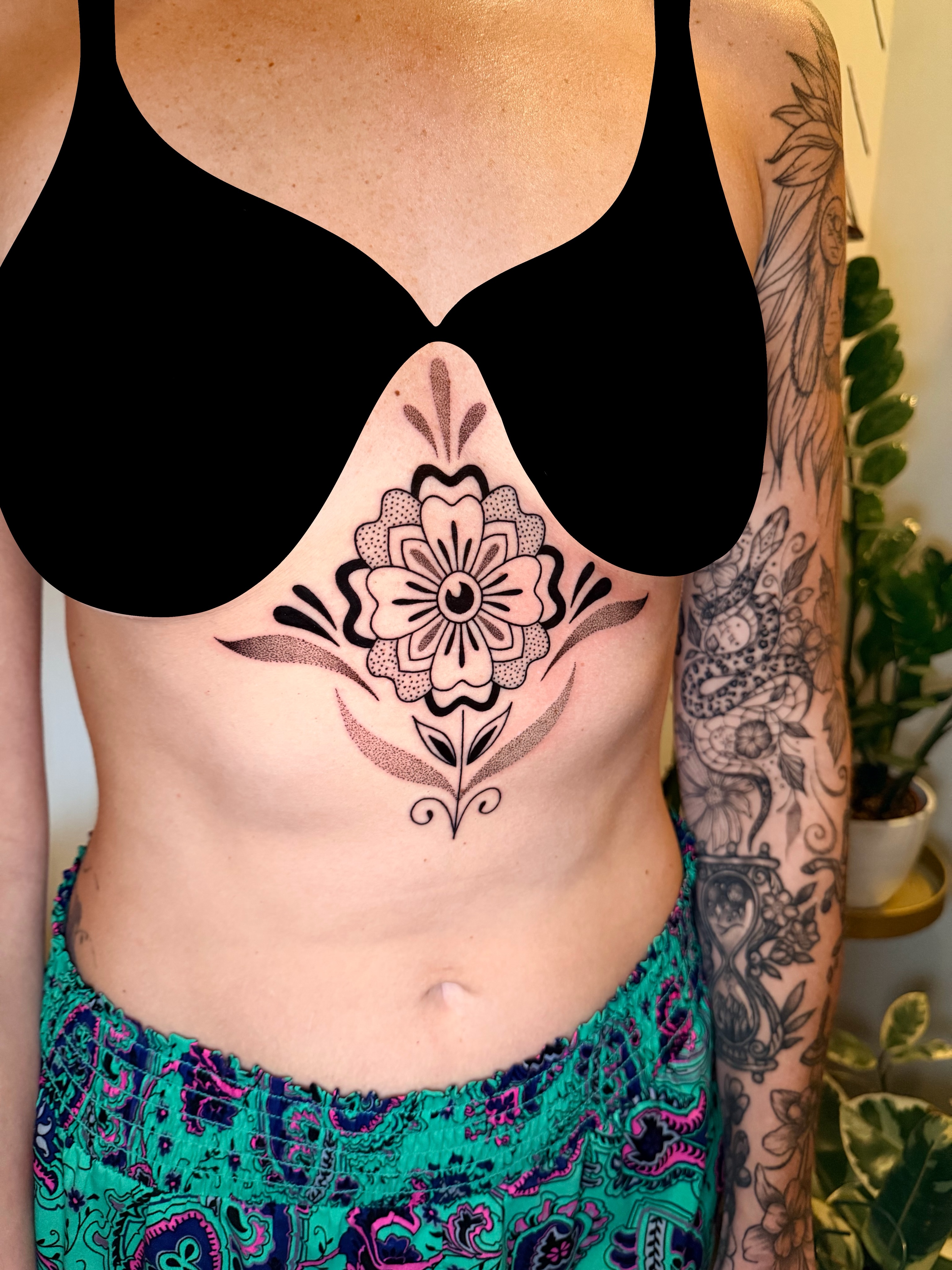Floral design dotwork tattoo on the torso by ππ£ππ€π₯π ππ¦ππ‘π, Lakewood, Colorado