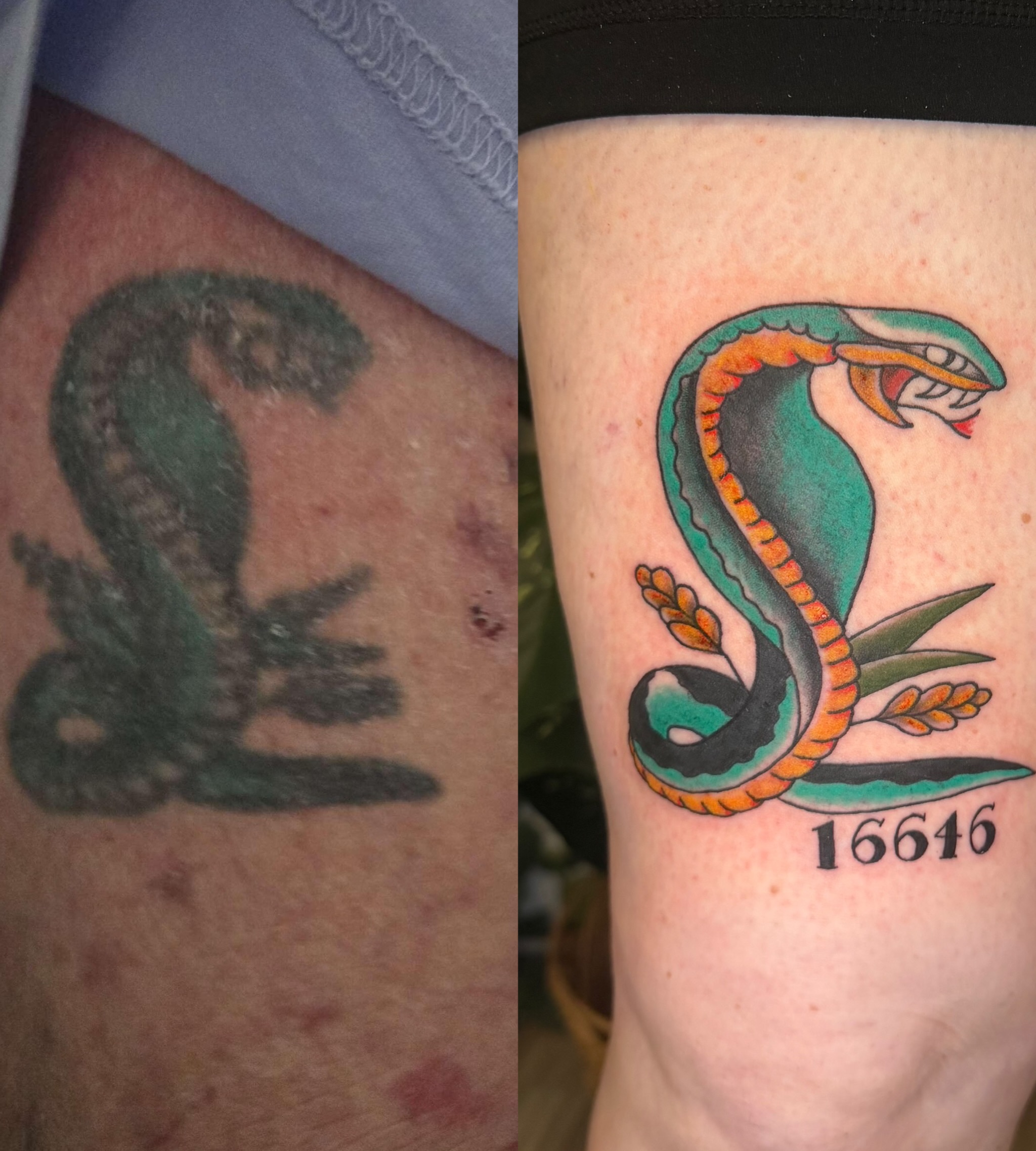 Snake American traditional tattoo on the forearm by McKenna