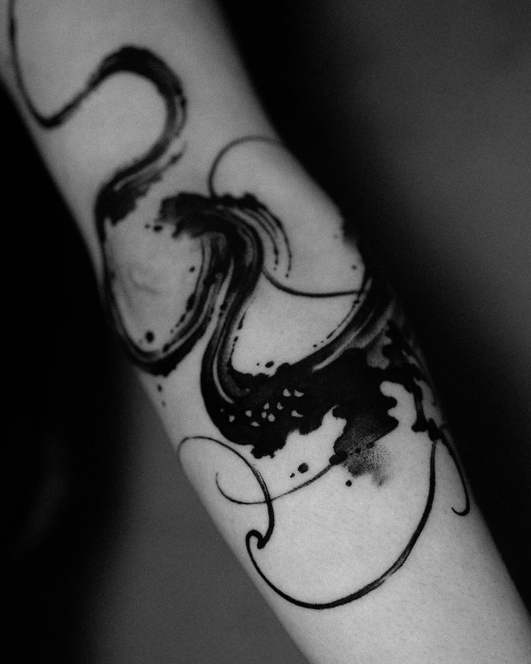 Abstract brush stroke sketch tattoo on the forearm by Low, Brooklyn, New York