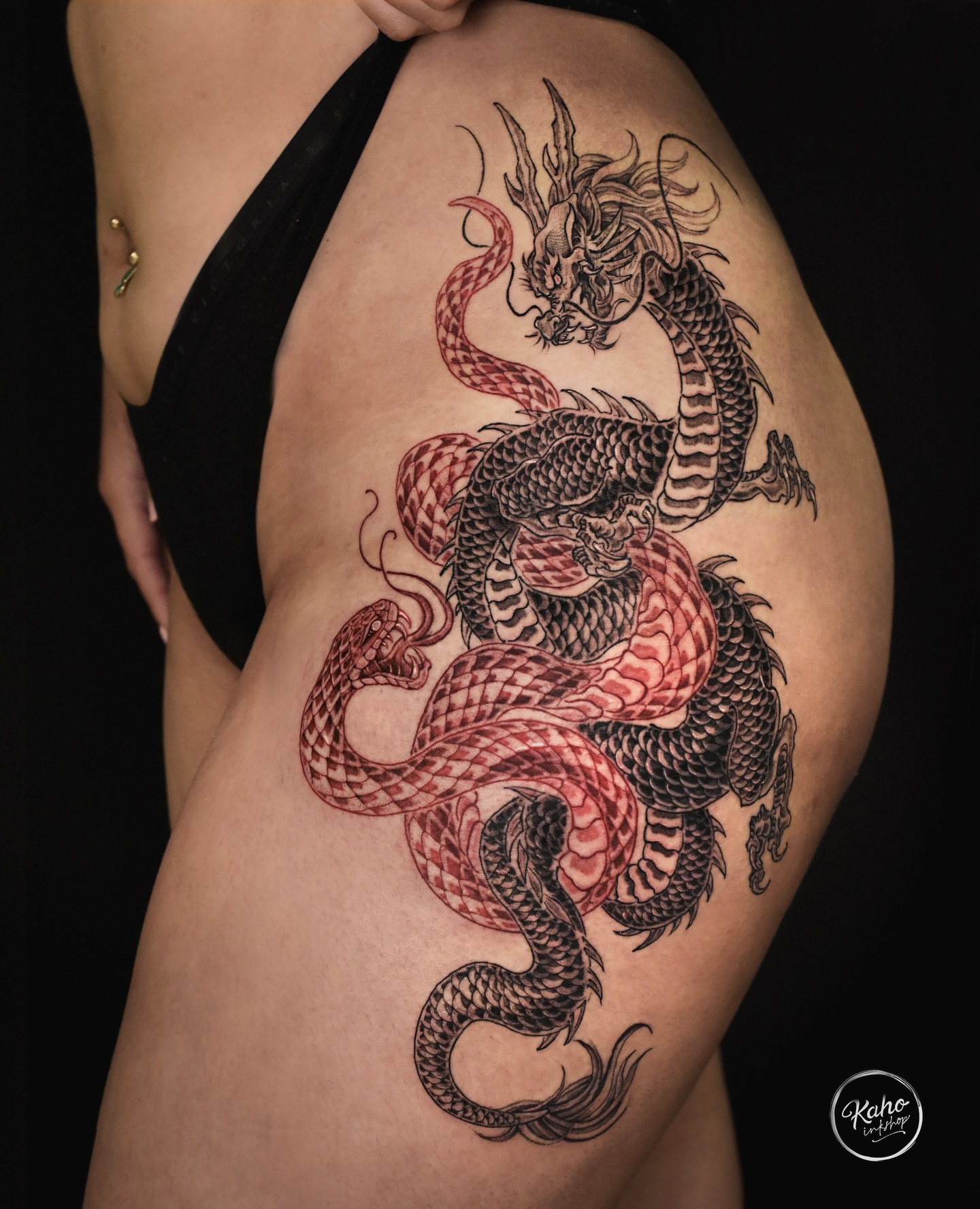 Tattoo by @kahoinkshop — black_and_grey