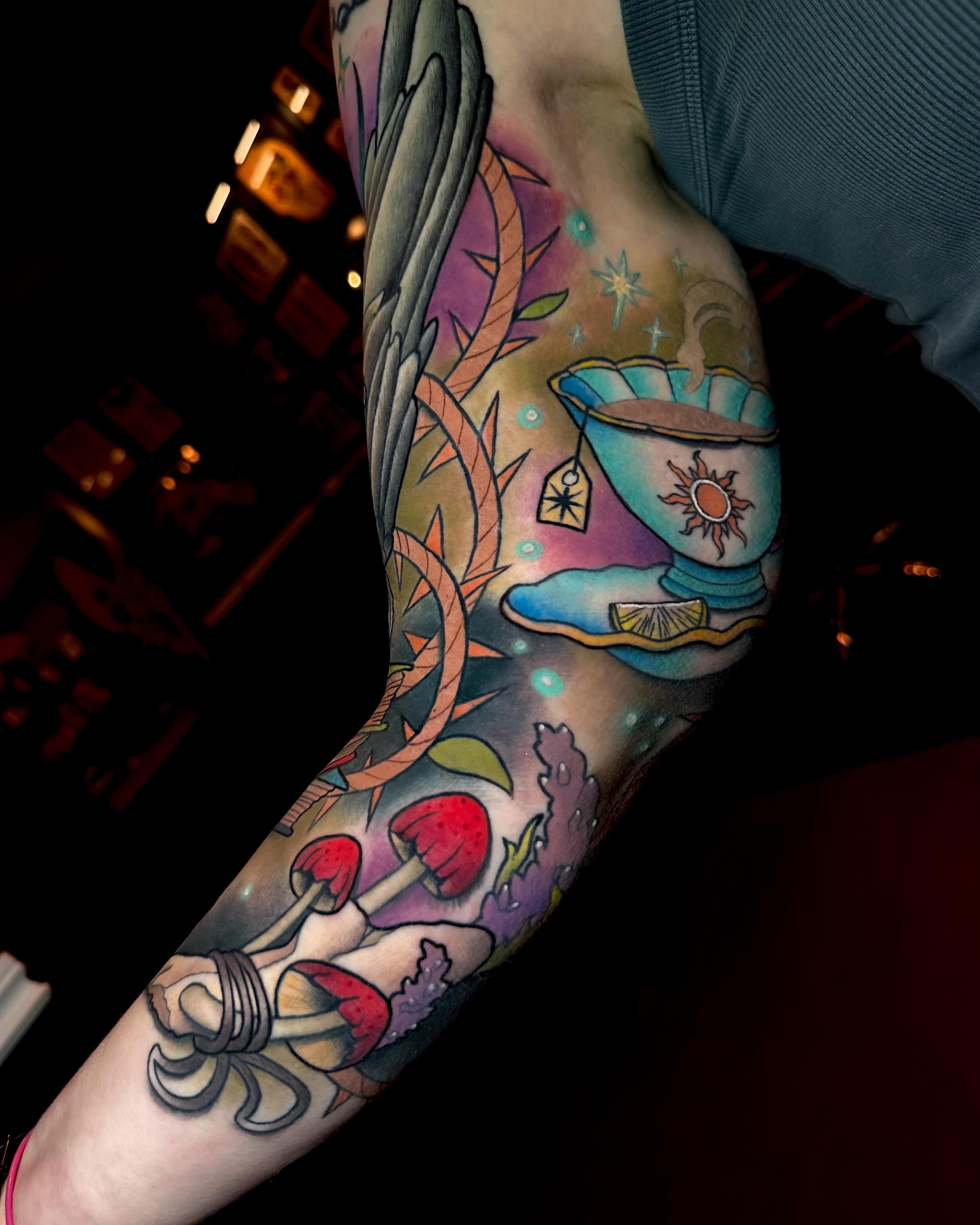 Tattoo by @copperbunnyink — american_traditional, watercolor