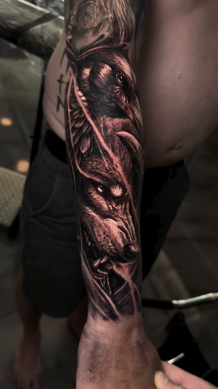 Tattoo by @coryjamestattoo — dark_realism, black_and_grey