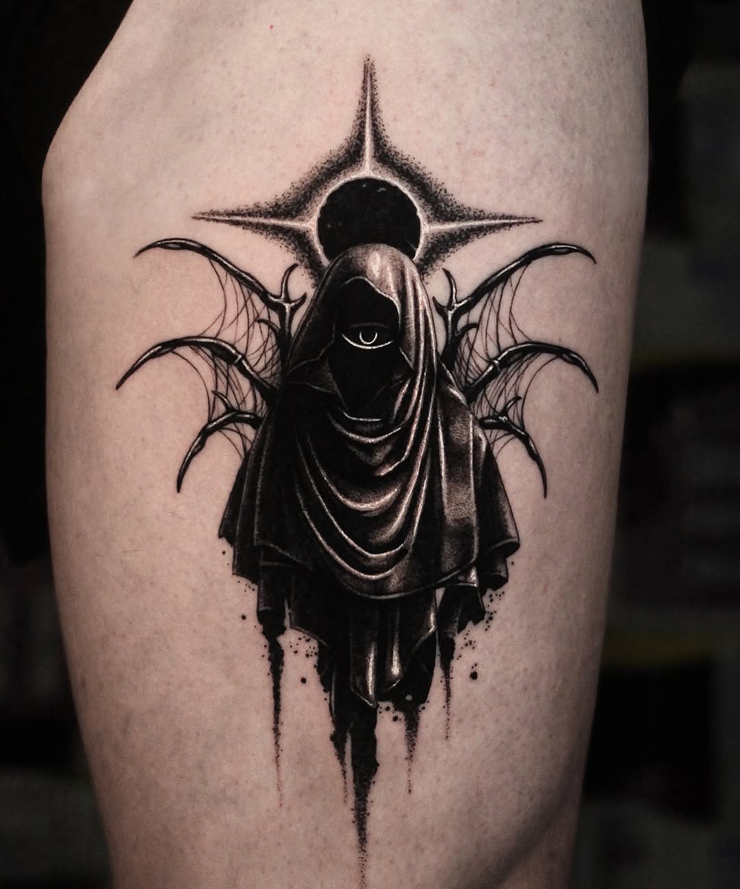 Tattoo by @h.black_ink — black_and_grey, dark_realism