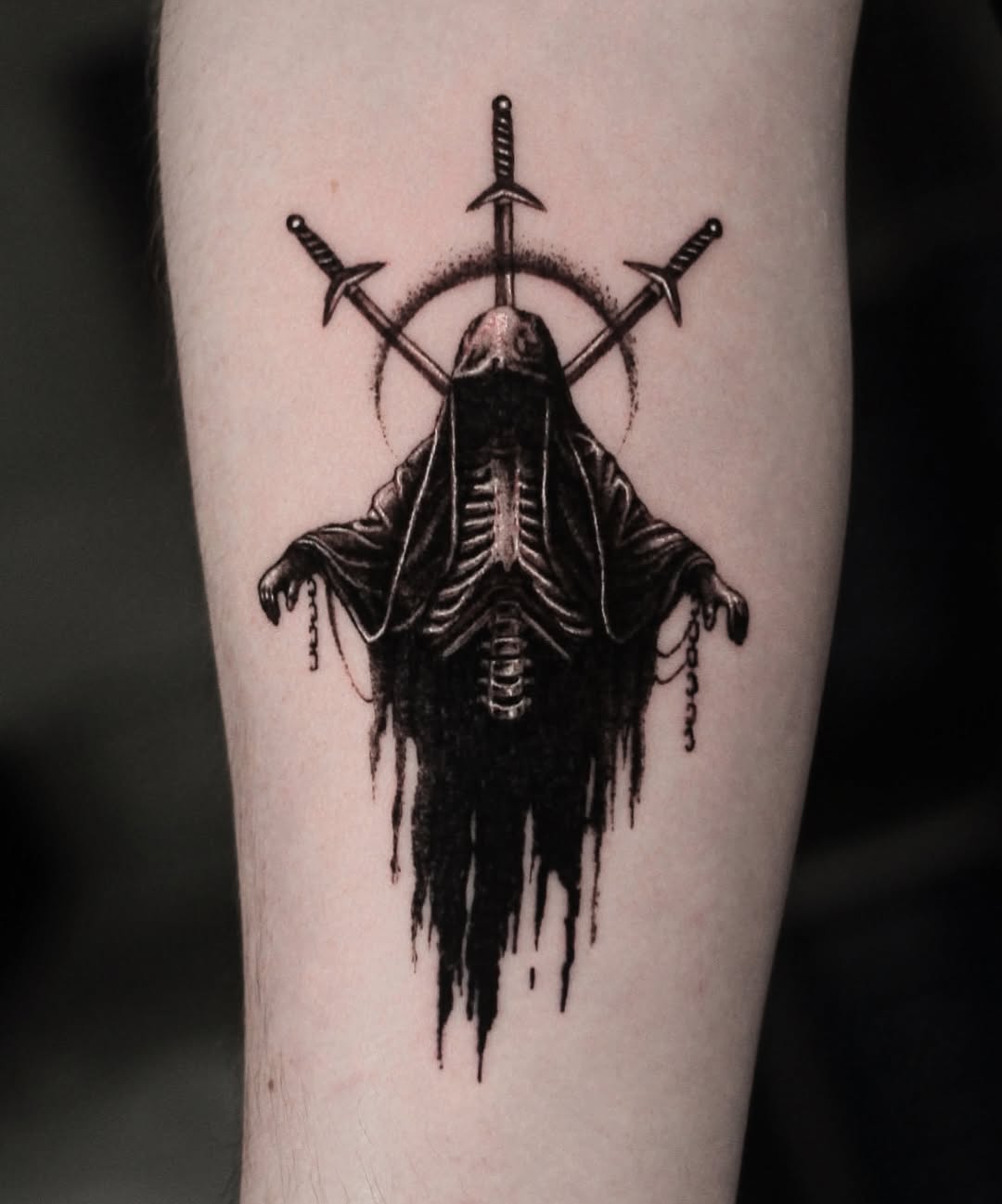 Tattoo by @h.black_ink — dark_realism, blackwork