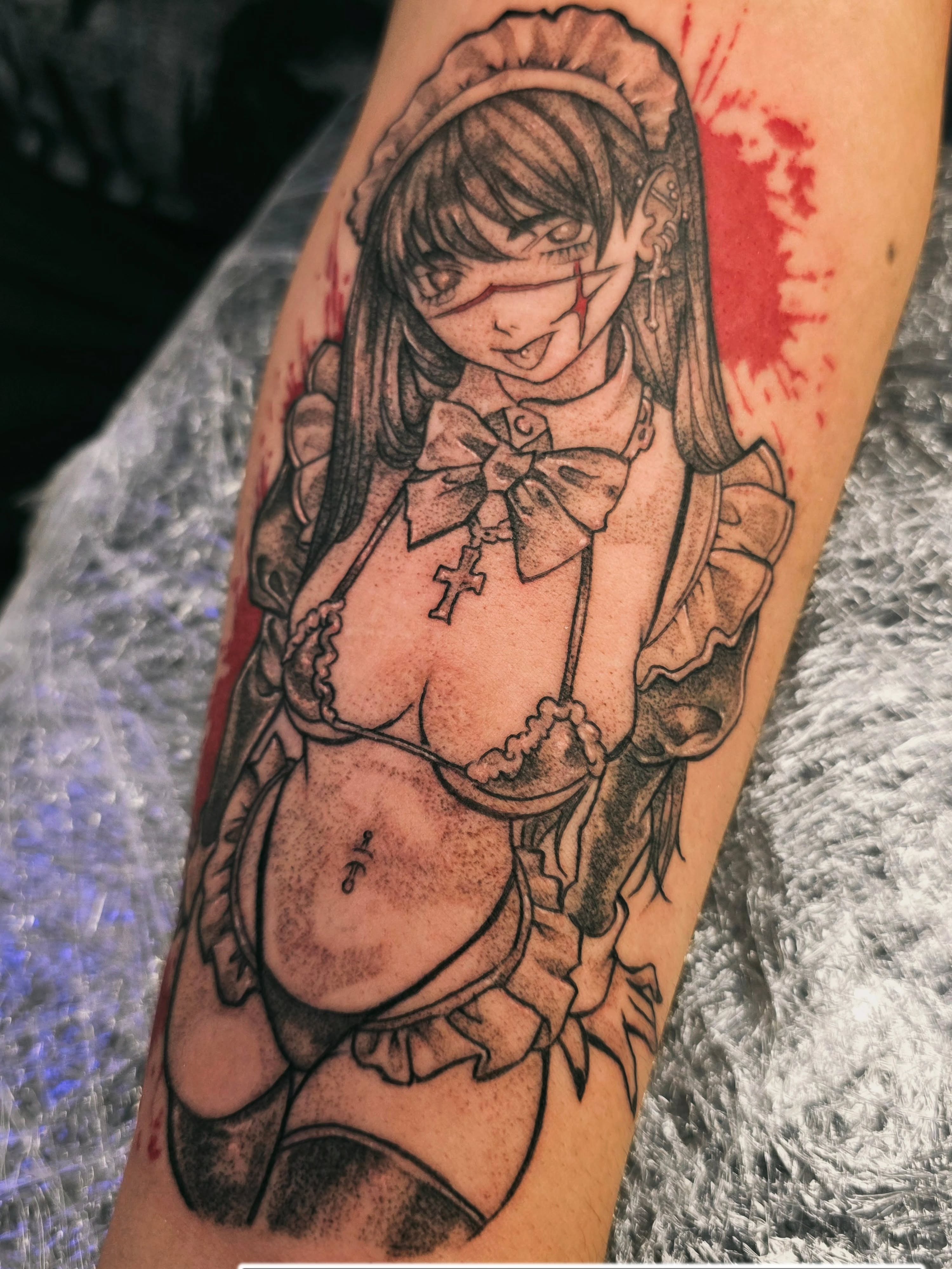 Tattoo by @robby_patiu — anime, dotwork