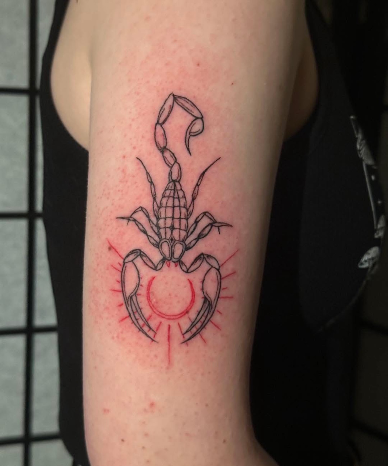 Scorpion geometric tattoo on the forearm by Chris Whittaker Tattoo Artist