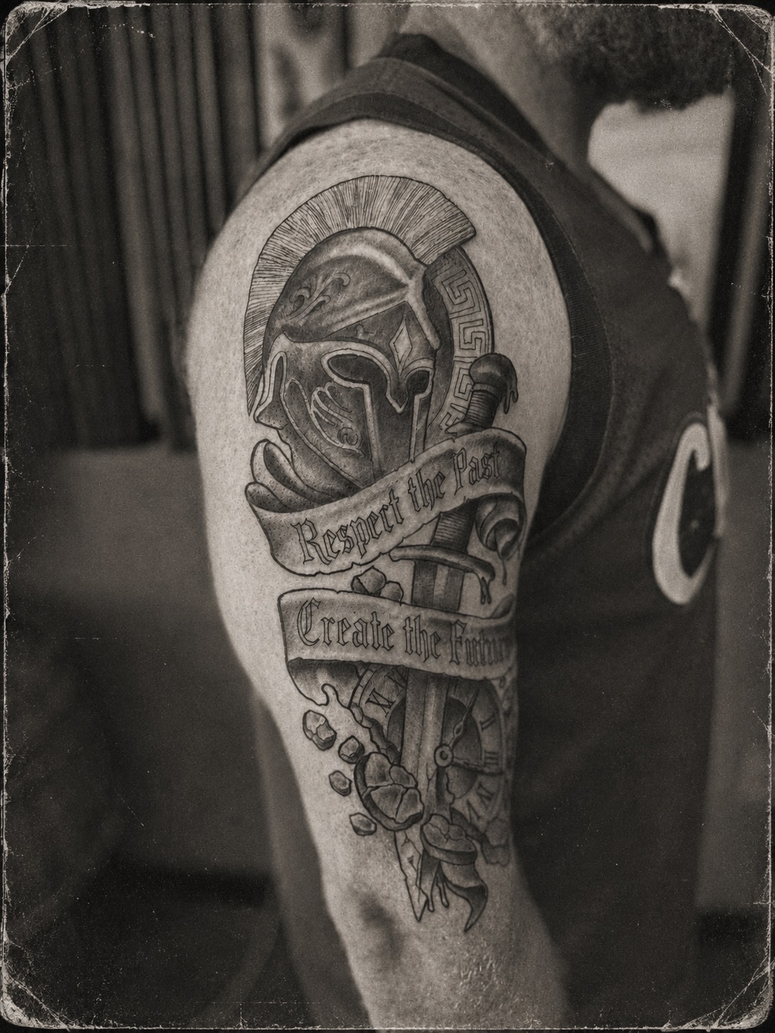 Tattoo by @freehandinbrandon — black_and_grey, realism