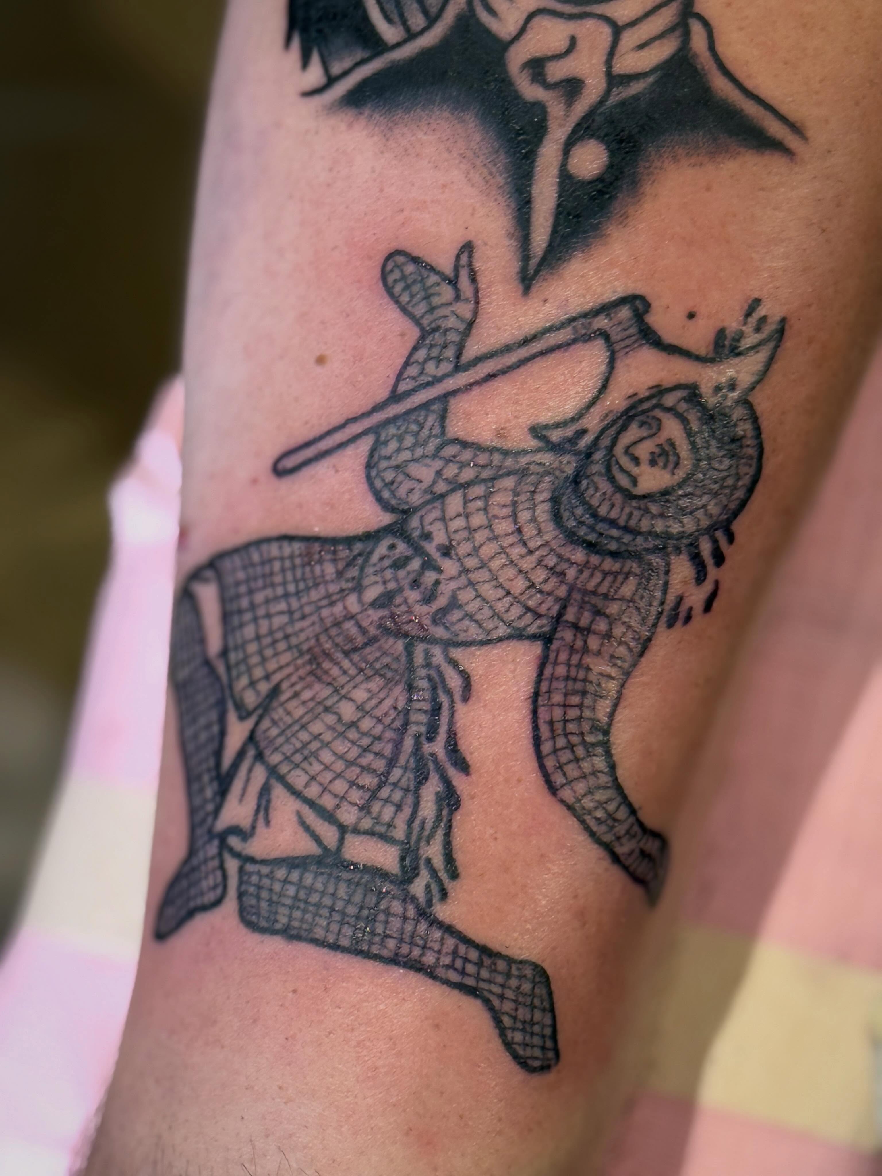 Samurai warrior black and grey tattoo on the forearm by Eric Guntor, Philadelphia, Pennsylvania