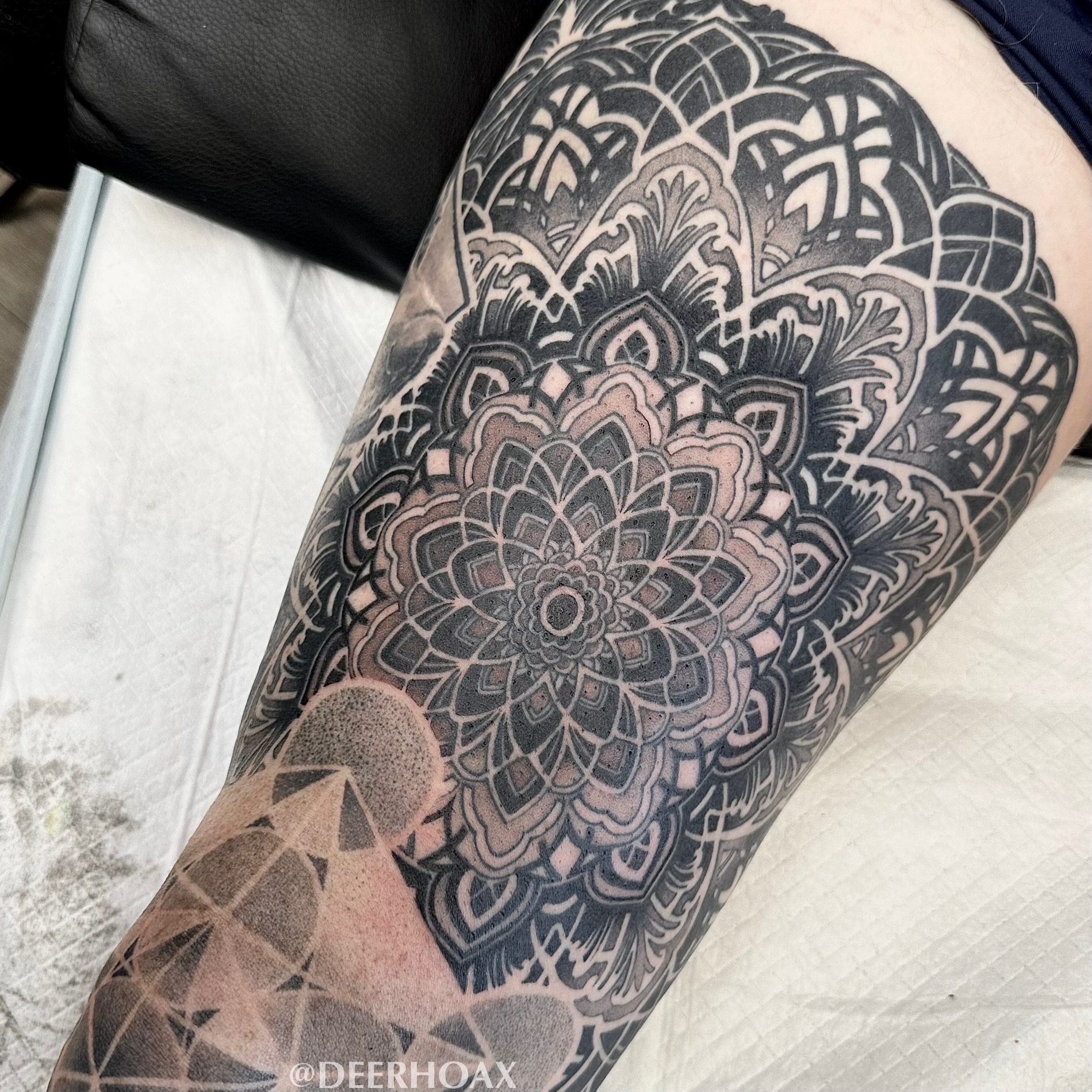 Mandala geometric tattoo on the forearm by Mary "Baby Hands" Kulvete