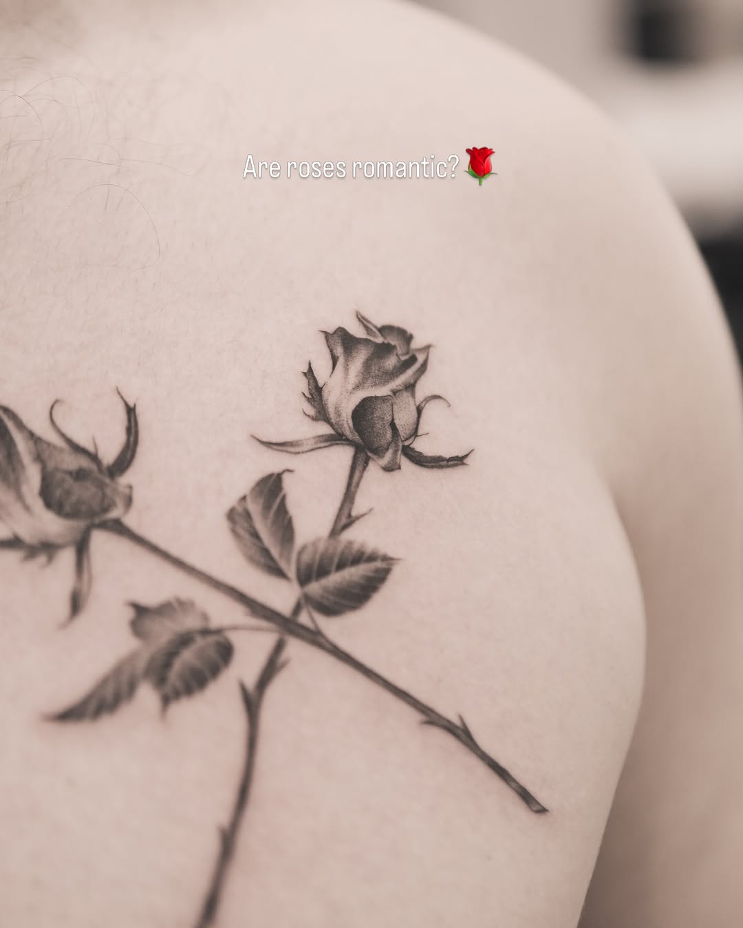 Roses dotwork tattoo on the shoulder by Joey