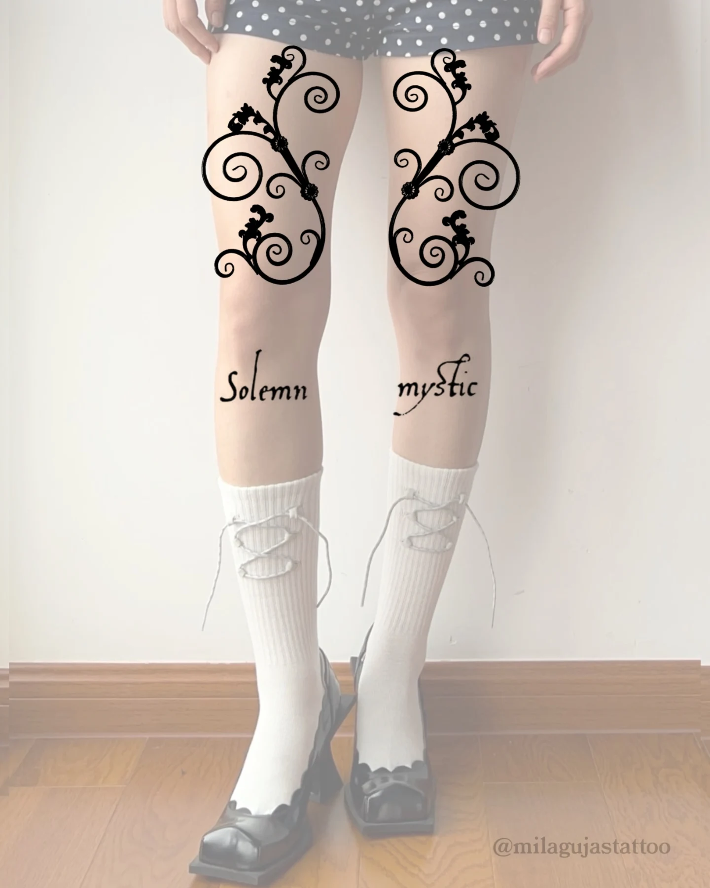 Scrolls ornamental tattoo on the leg by mila