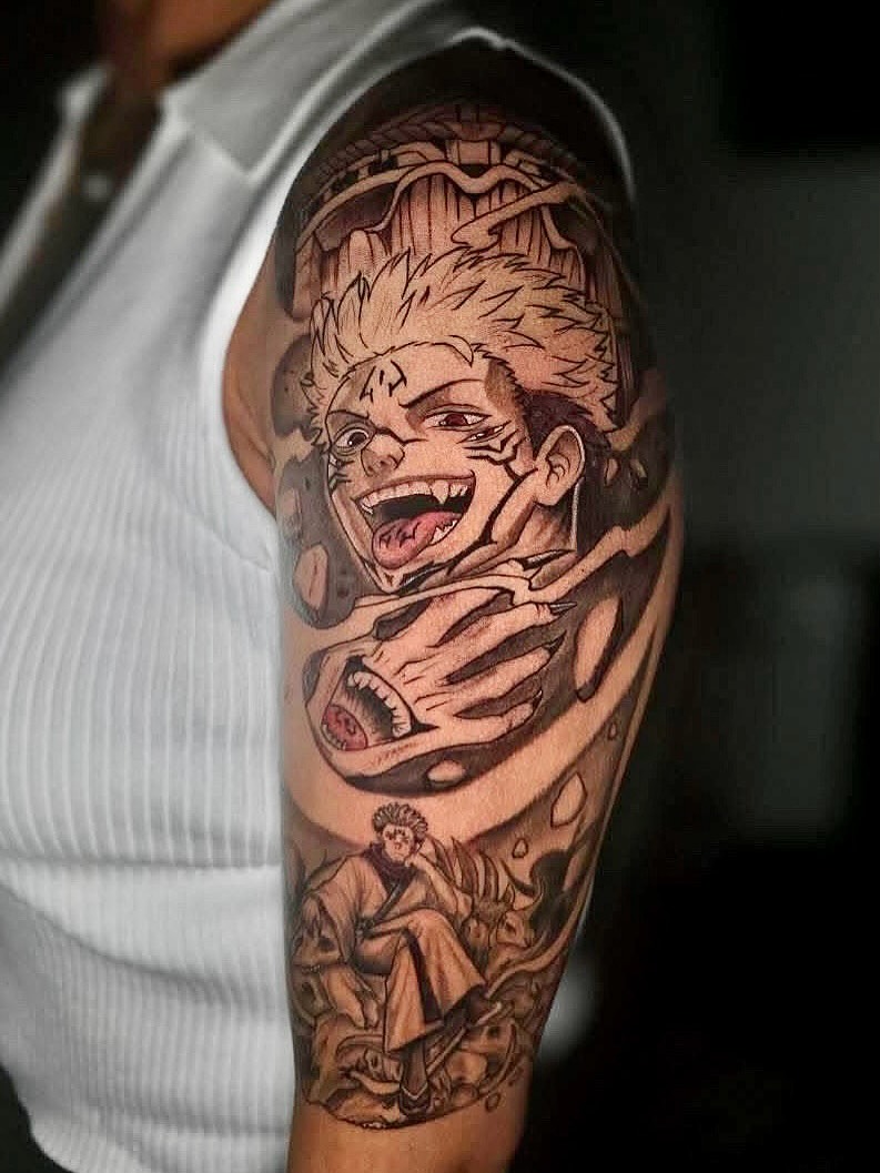 Tattoo by @eldadthegr8 โ anime, black_and_grey