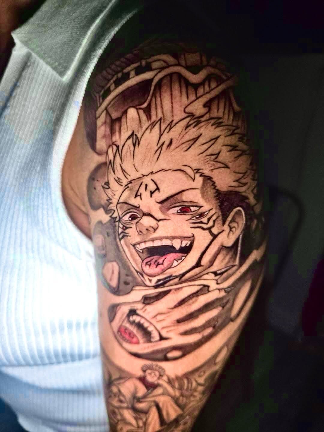 Tattoo by @eldadthegr8 โ anime, black_and_grey